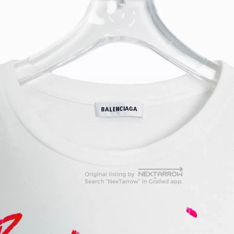 Balenciaga Balenciaga White Graffiti Letter Logo Cotton Crew Neck Sho Size US XS / EU 42 / 0 - 4 Thumbnail