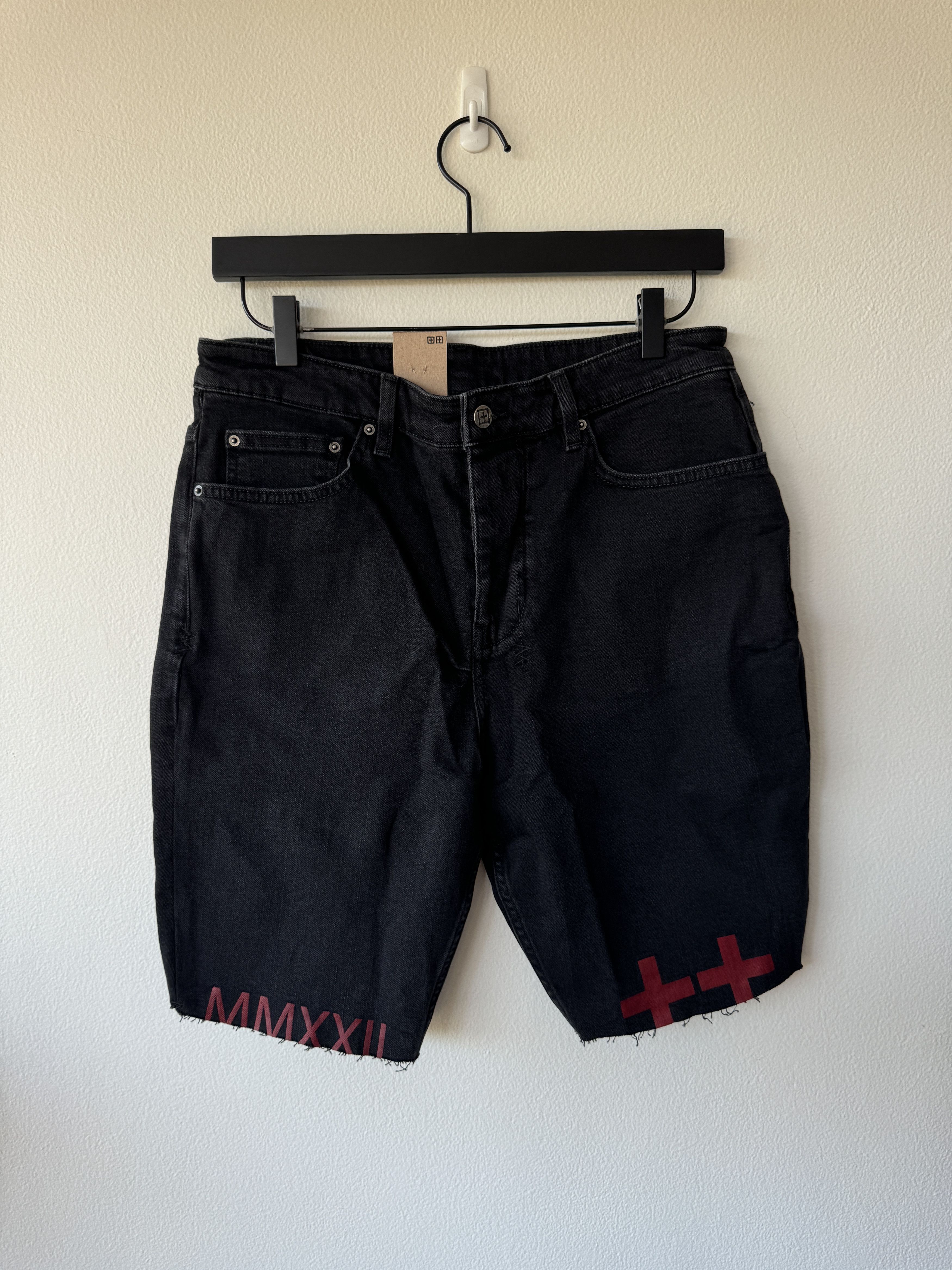 image of Ksubi Denim Wolf Short 31 Black World Tour Red Logo Relaxed Fit, Men's