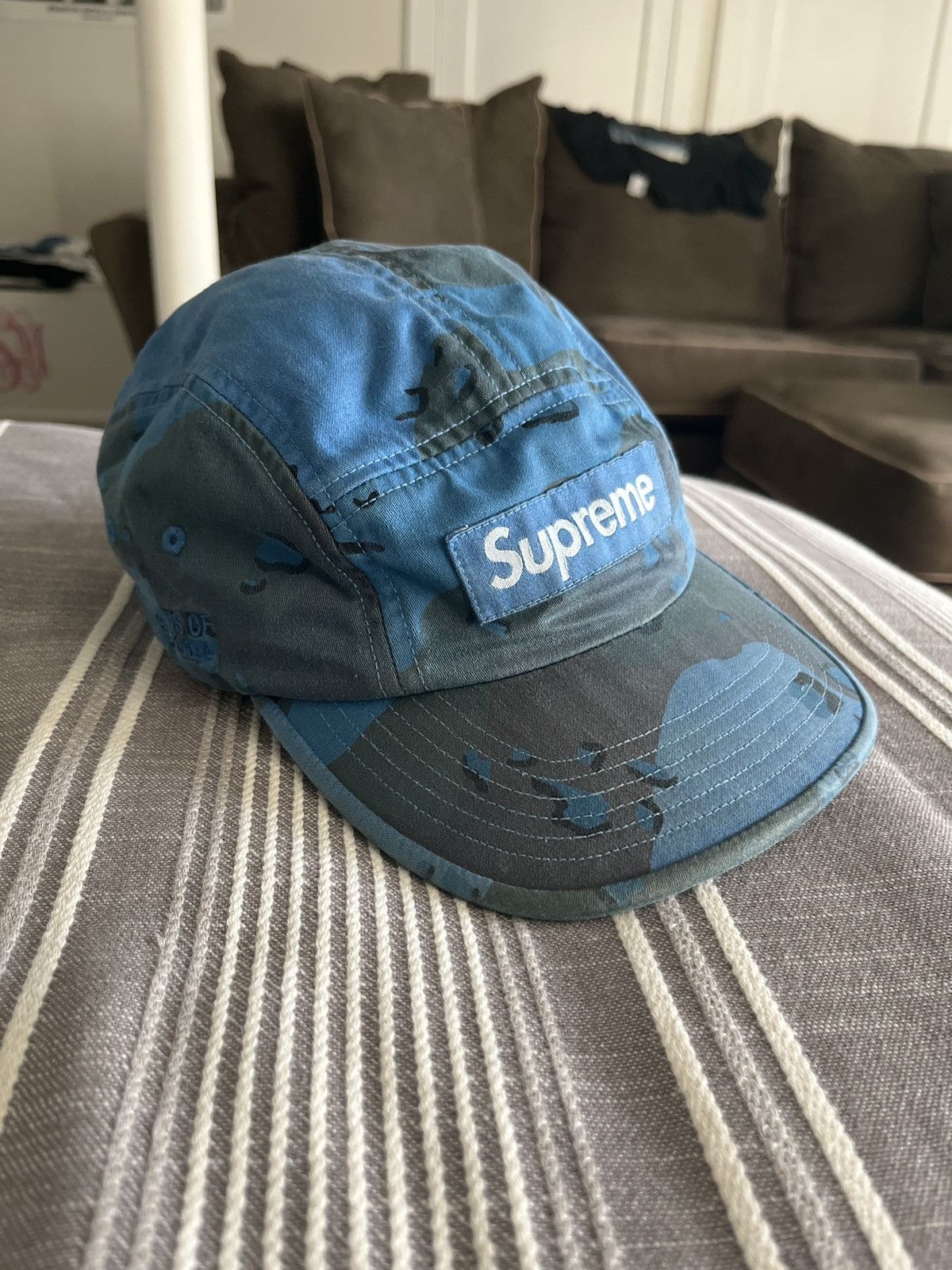 Supreme Overdyed Camo Nylon Camp Cap Blue