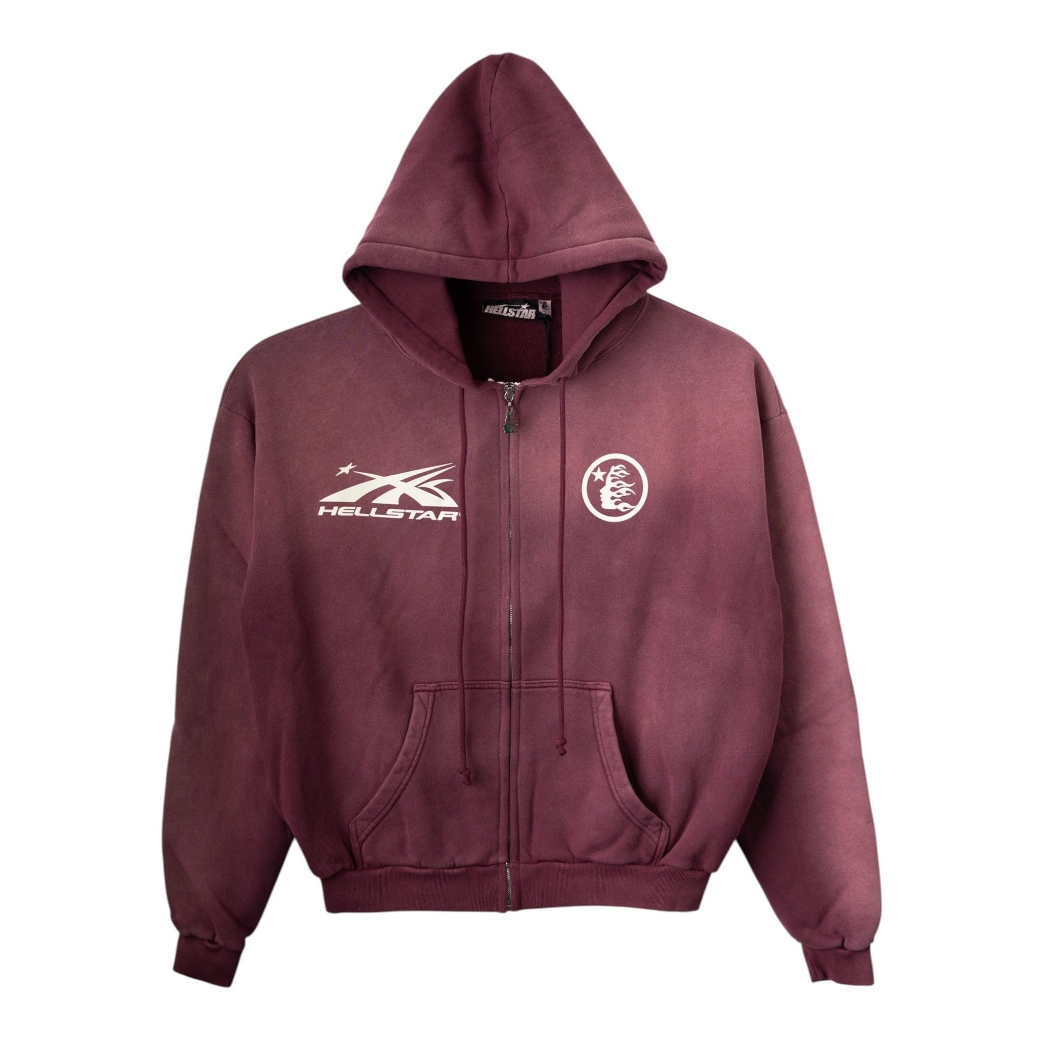 HELLSTAR Mirror Face Zip Up Hooded Sweatshirt Burgundy Size US M / EU 48-50 / 2 - 1 Thumbnail