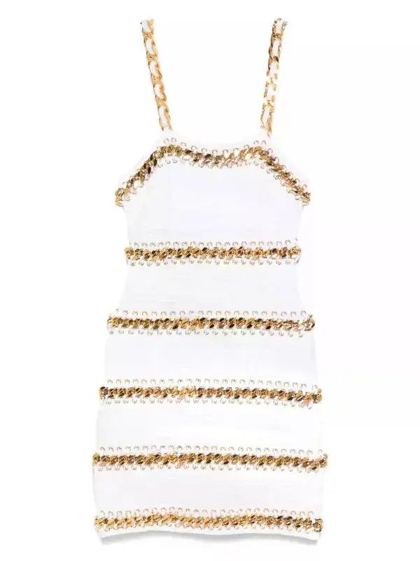 Balmain o1s1wg110526 Striped Knit Mini Dress in White Size M / US 6-8 / IT 42-44 - 1 Thumbnail