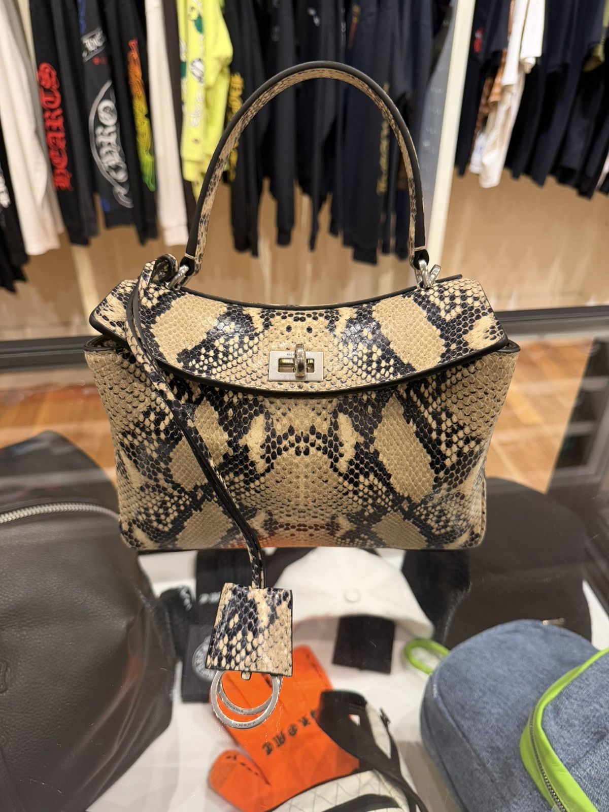 Balenciaga Rodeo Mini In Nautral Python Embossed Calfskin