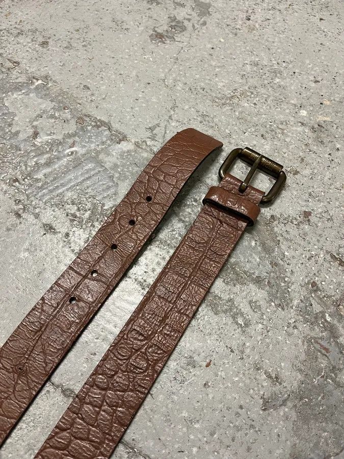 Designer × Roberto Cavalli × Vintage 2000s Roberto Cavalli Brown Crocodile Effect Embossed Leather Belt Size ONE SIZE - 3 Thumbnail