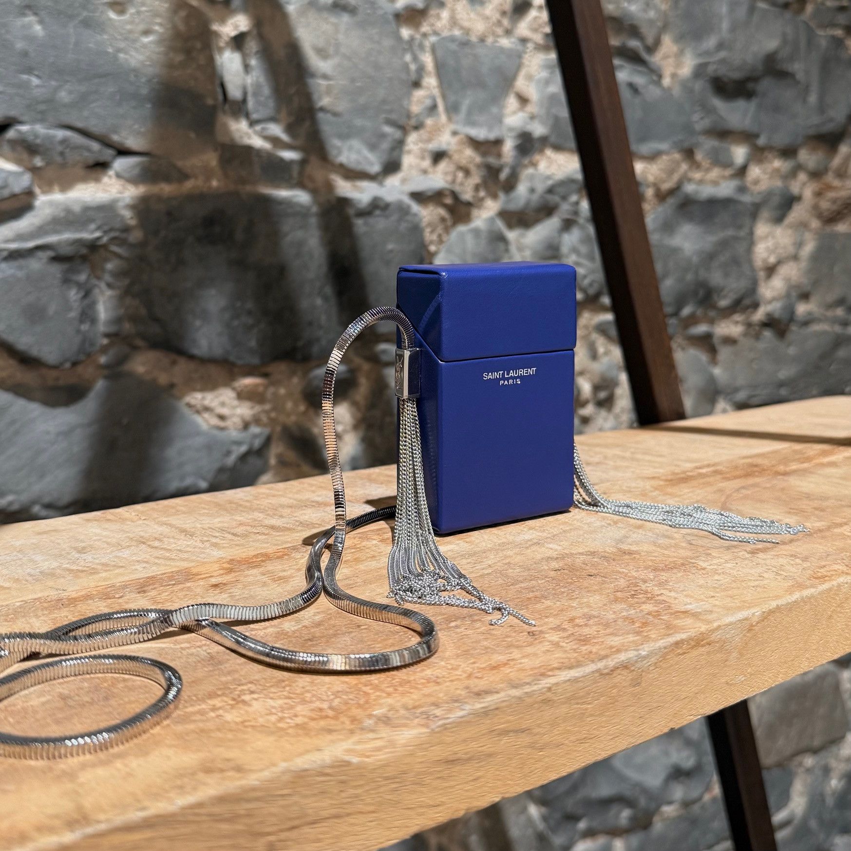 Saint Laurent Paris Saint Laurent Blue Leather Smoking Box Chain Minaudiere Bag Size ONE SIZE - 2 Thumbnail