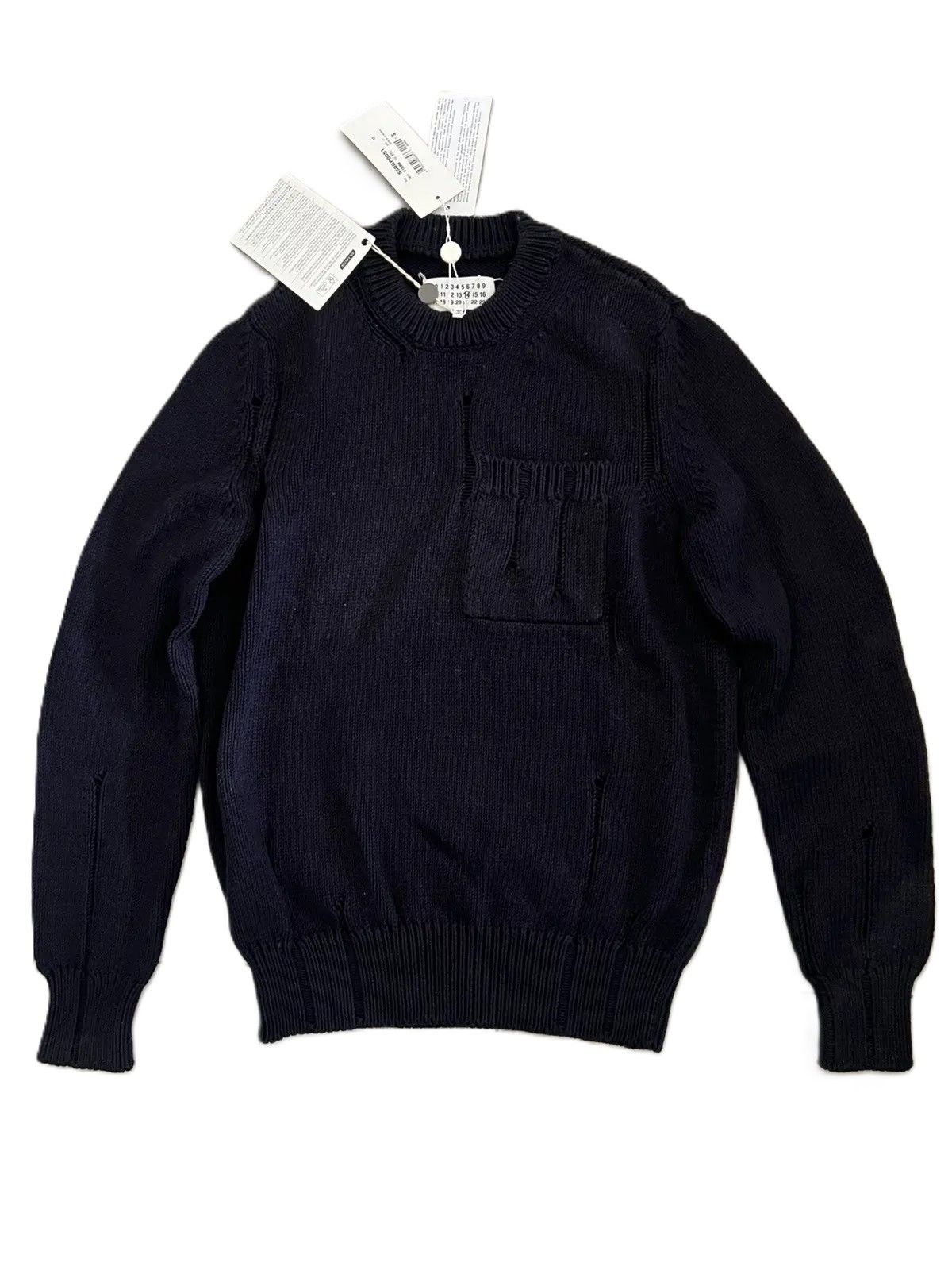 Maison Margiela Distressed Cotton Sweater in Navy Size US S / EU 44-46 / 1 - 3 Thumbnail