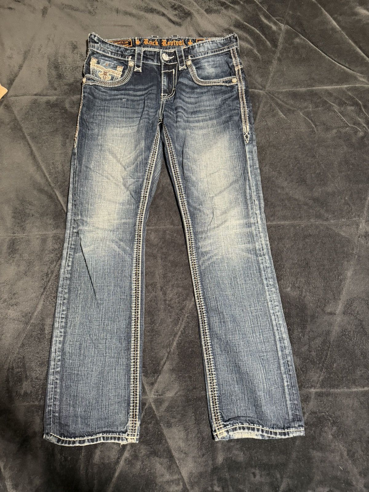 Rock Revival Rock Revival Straight Blue with White and Orange Stitching Size US 32 / EU 48 - 1 Thumbnail