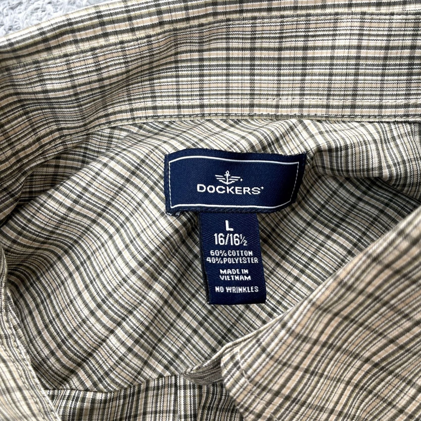 Dockers DOCKERS Shirt Mens L Beige Plaid Button-Down Wrinkle Resistant Cotton Polyester Casual Workwear Knit Bagged Box Back No Wrinkles Size US L / EU 52-54 / 3 - 6 Thumbnail