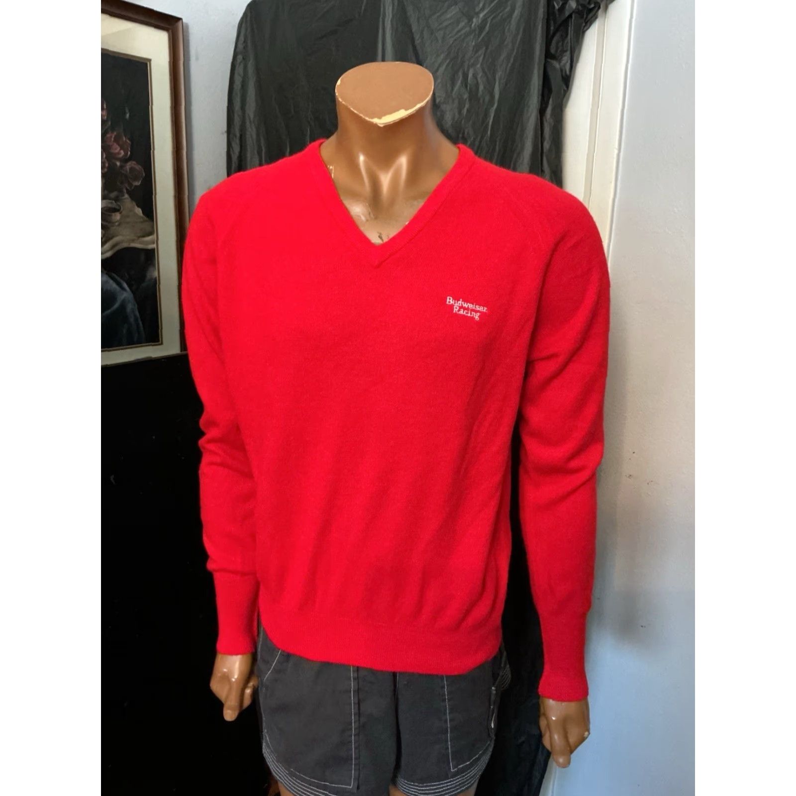 Budweiser VINTAGE Anheuser Busch Budweiser Racing Beer Red V Neck Sweater M Adult 1980s 70s Acrylic Knit Size US M / EU 48-50 / 2 - 7 Thumbnail