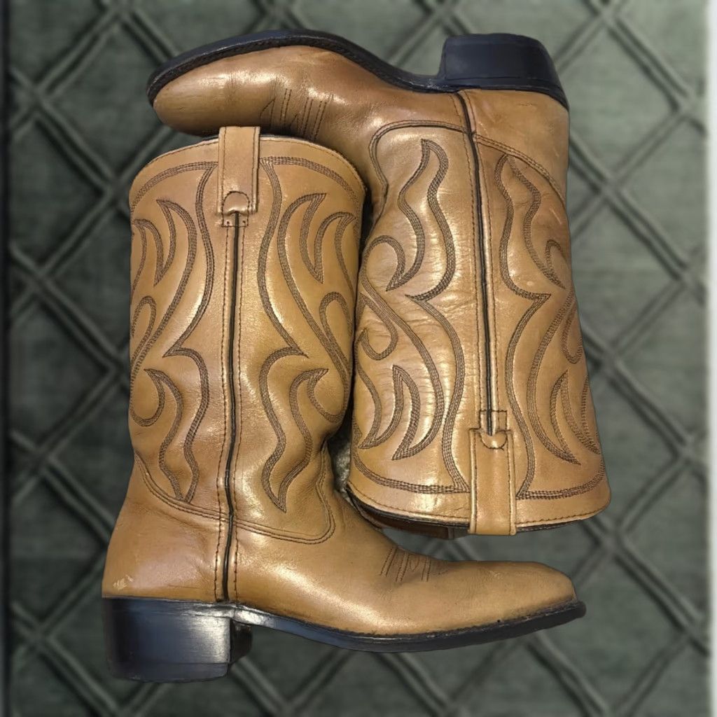 Vintage VINTAGE Iron Age Safety Toe Cowboy Boots Brown Tan Leather Western Boots Men 7 1/2 D Size US 7 / EU 40 - 1 Thumbnail