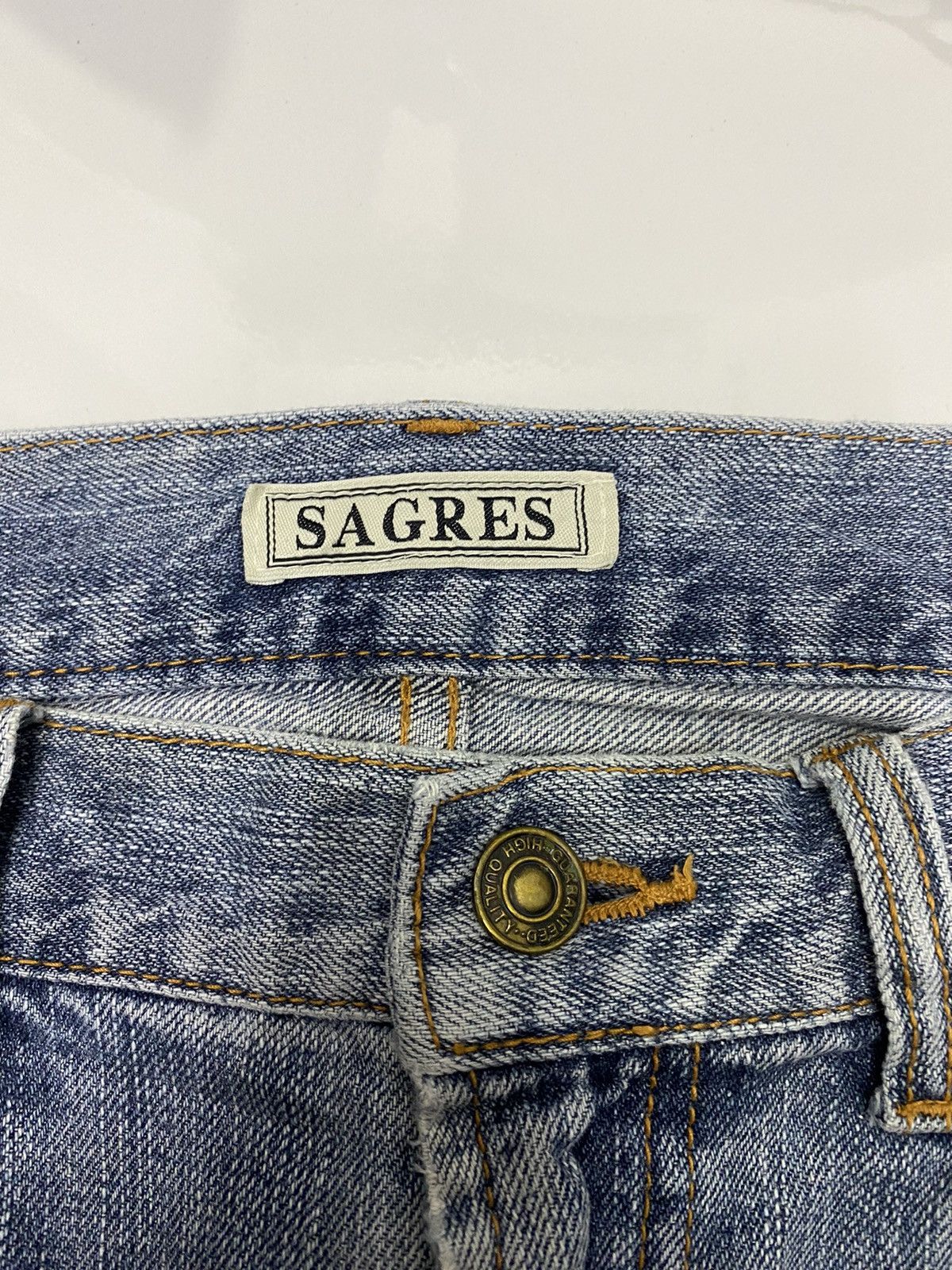 Beauty Beast 🔥DISTRESSED DENIM JEANS RARE SAGRES CRAZY SEW Size US 35 - 8 Thumbnail