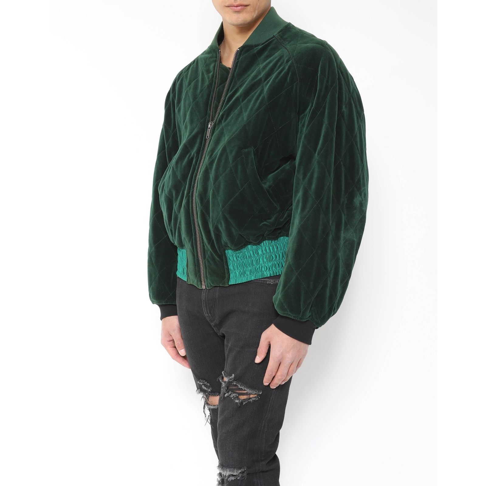 Haider Ackermann FW19 Quilted Bomber in Green Velvet Size US L / EU 52-54 / 3 - 5 Thumbnail