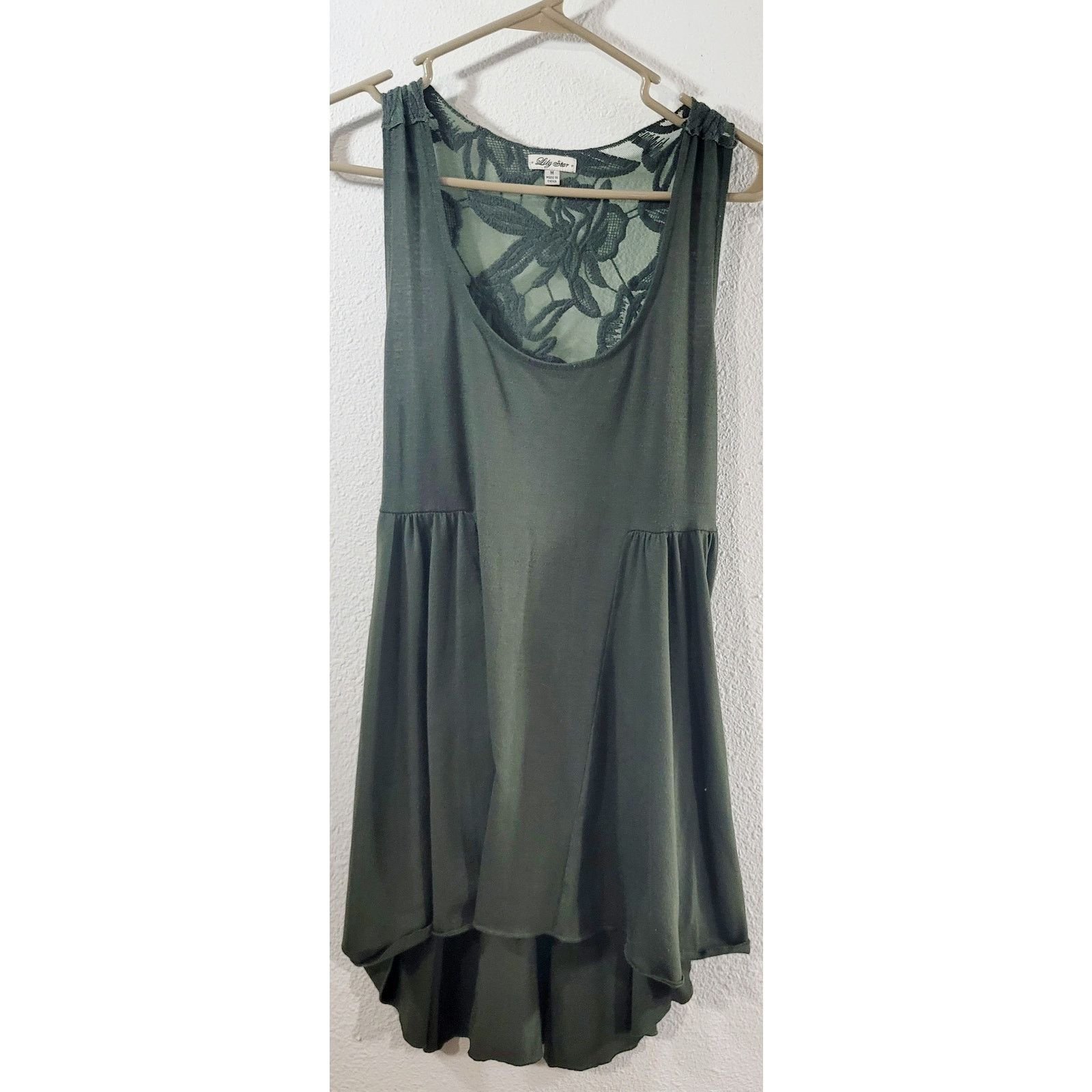 Other Lily Star Green Hi Low Lace Back Mini Dress Medium Flowy Size M / US 6-8 / IT 42-44 - 4 Thumbnail