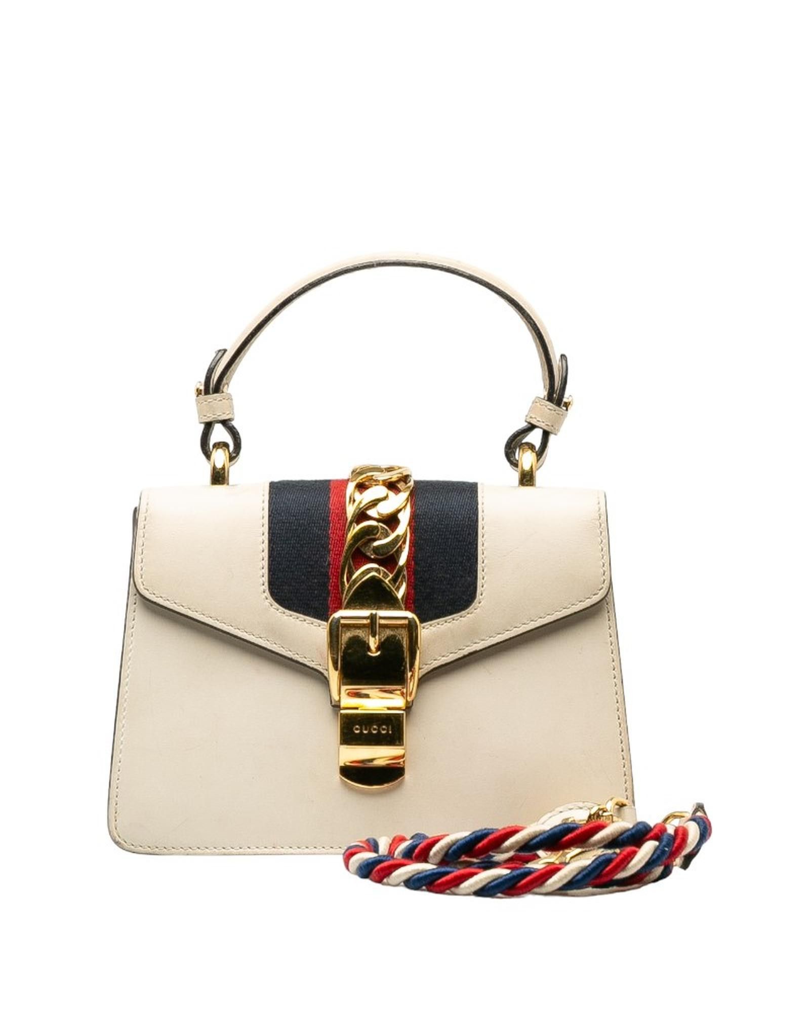 image of Gucci Mini White Top Handle Bag With Sylvie Detailing, Women's