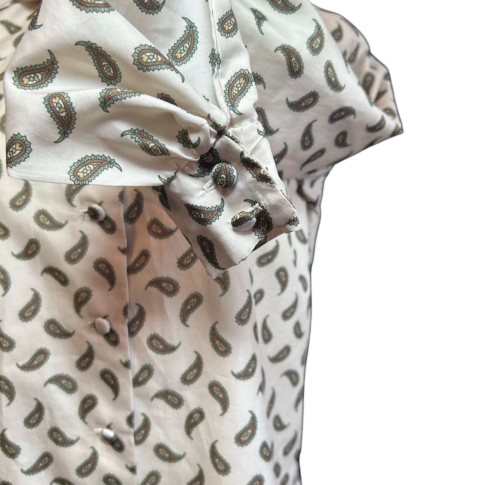 Handmade VTG 90s White Green Paisley Top Cloth Button Whimsigoth Boho Size M / US 6-8 / IT 42-44 - 20 Thumbnail