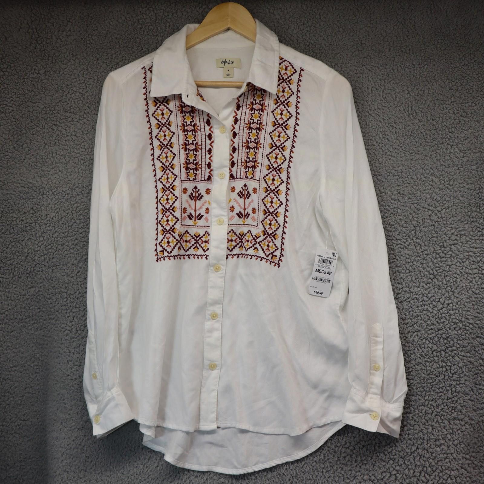 Style & Co Style & Co Blouse Women Medium Petite Embroider Boho Twill Size M / US 6-8 / IT 42-44 - 1 Thumbnail