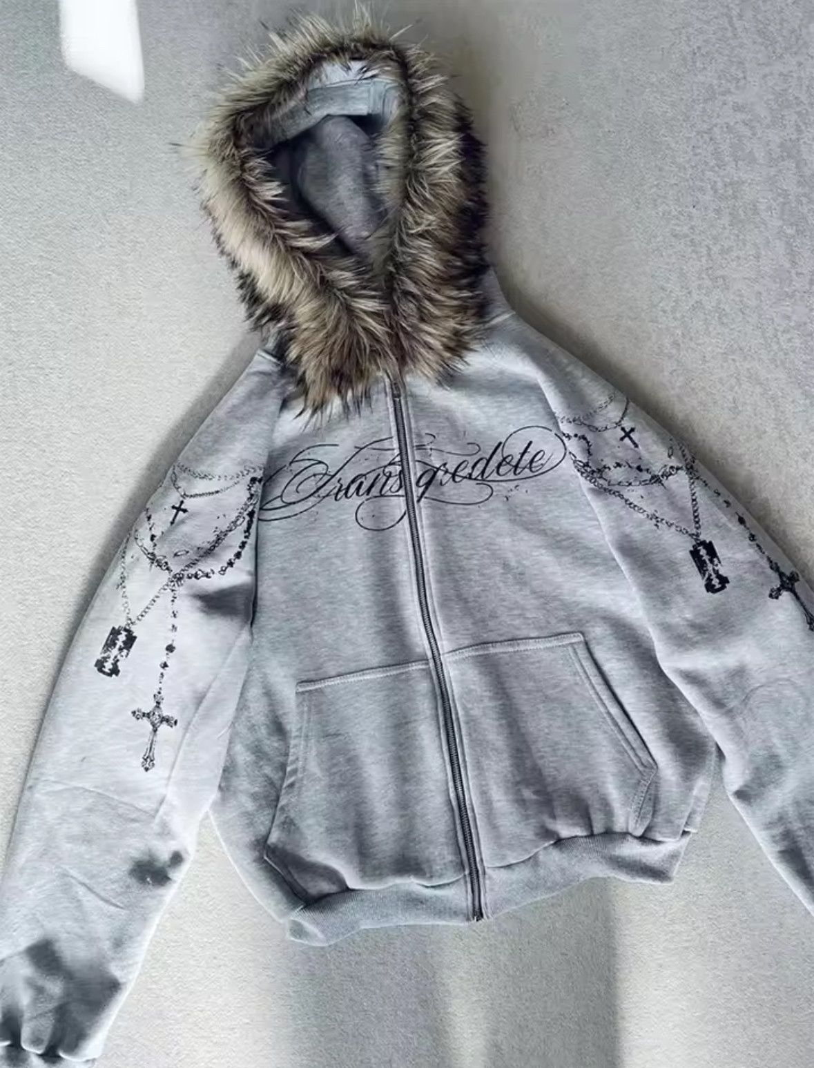 Other Fashion Punk Goth Grunge Detachable Fur Hat Graphic Hoodies Size US S / EU 44-46 / 1 - 3 Thumbnail