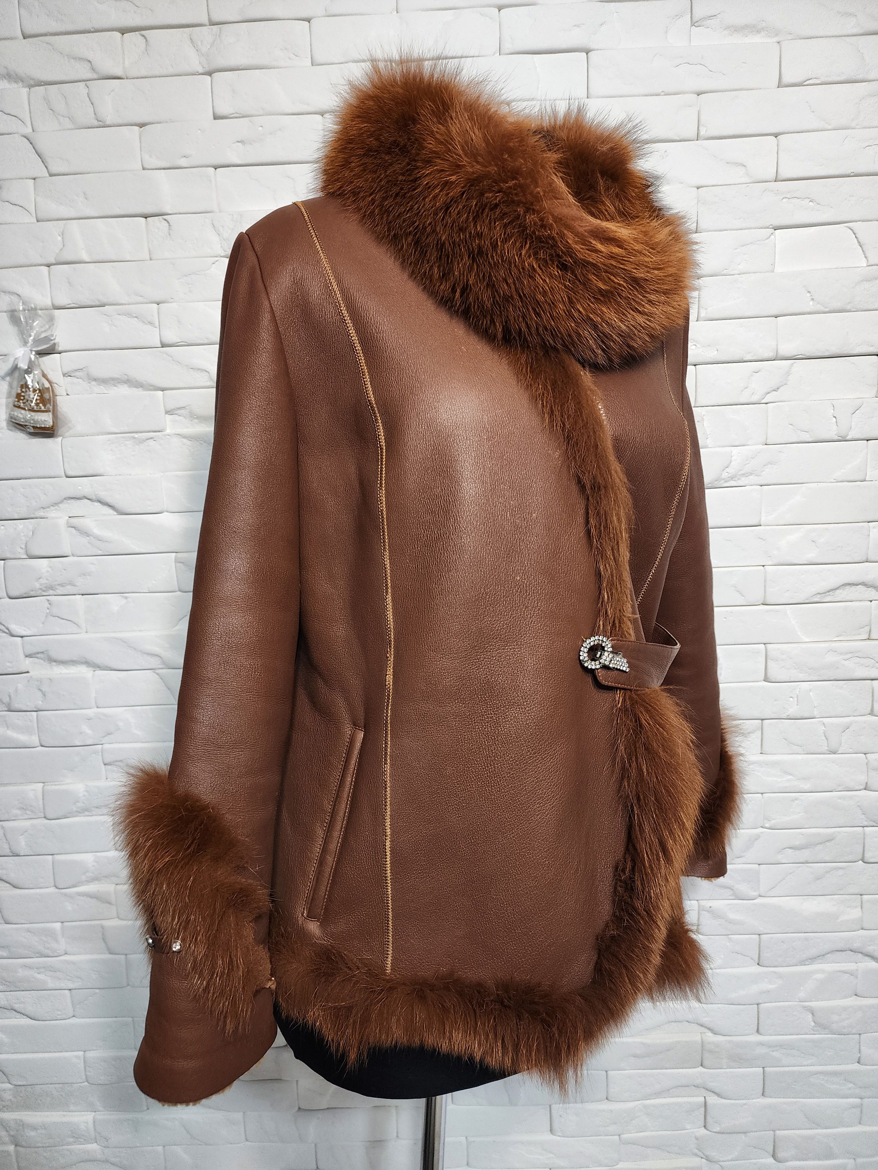 Furla Brown Sheepskin Coat: Women's Jacket Size L / US 10 / IT 46 - 3 Thumbnail