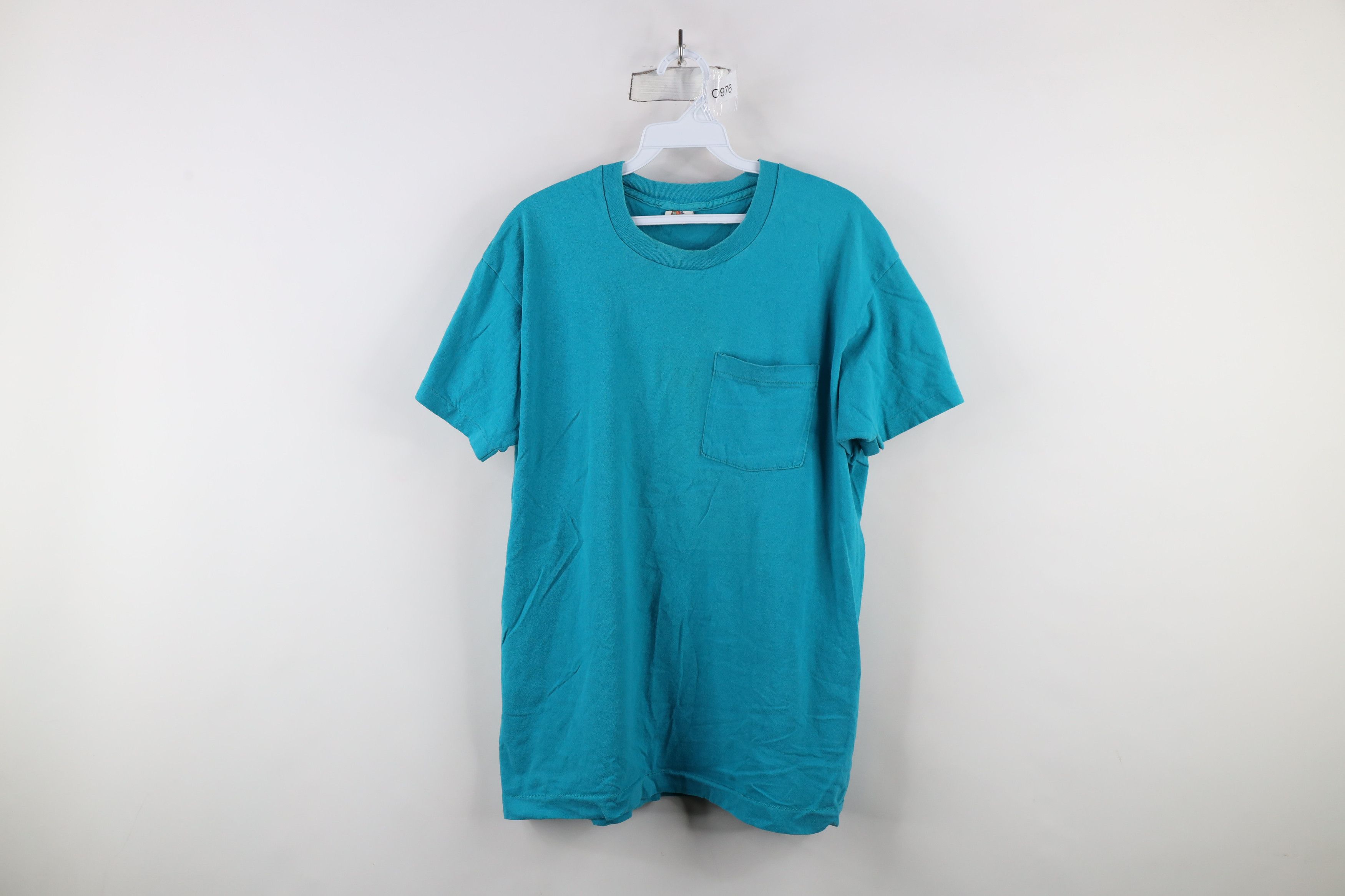 Vintage Vintage 90s Streetwear Blank Cotton Pocket T-Shirt Teal USA Size US XL / EU 56 / 4 - 1 Thumbnail