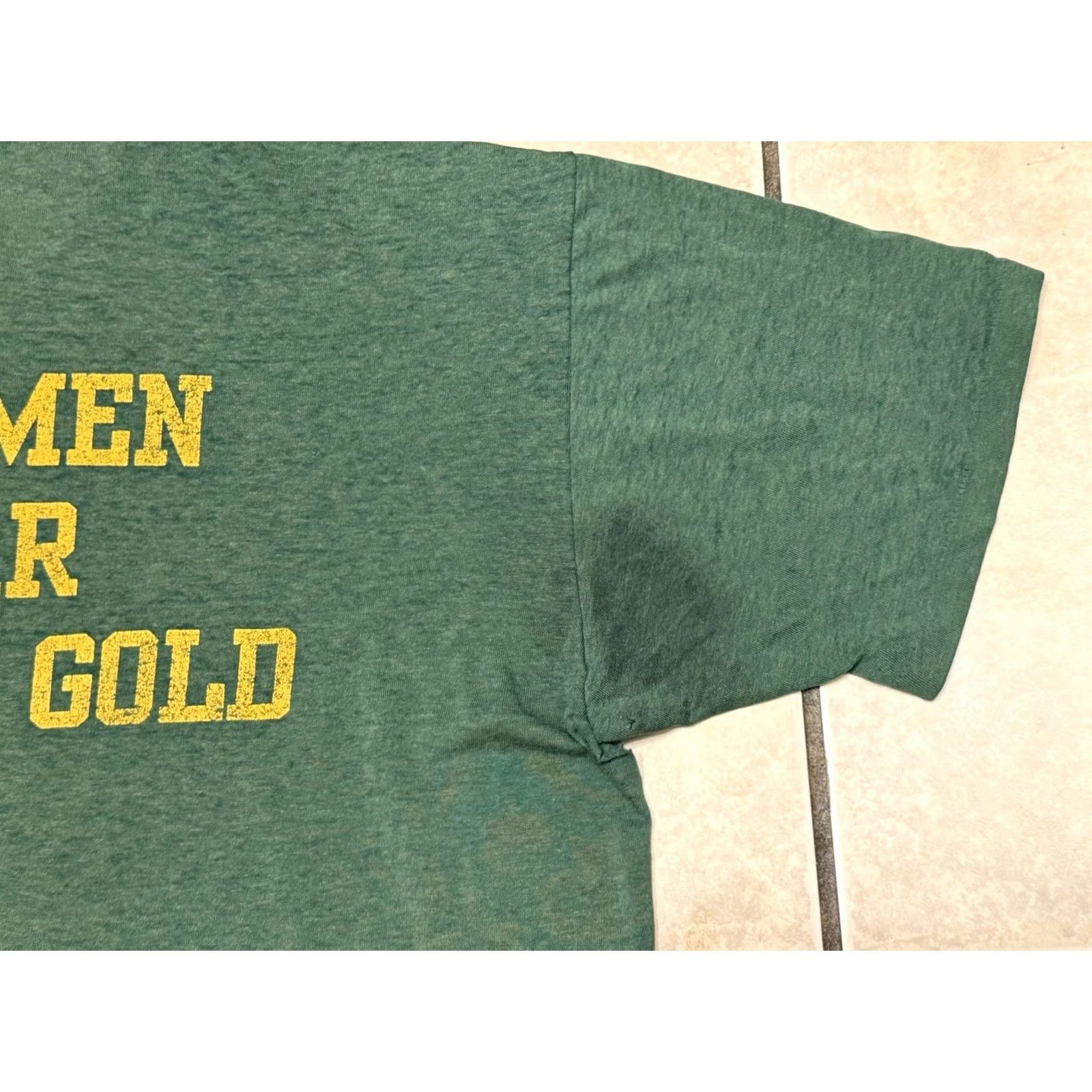Russell Athletic VINTAGE Don Bosco Prep Ironmen Football Shirt XL Russell Athletic 50/50 Paper Thin Green Crew Neck Short Sleeve Mens 80s Sports School Distressed Size US XL / EU 56 / 4 - 5 Thumbnail