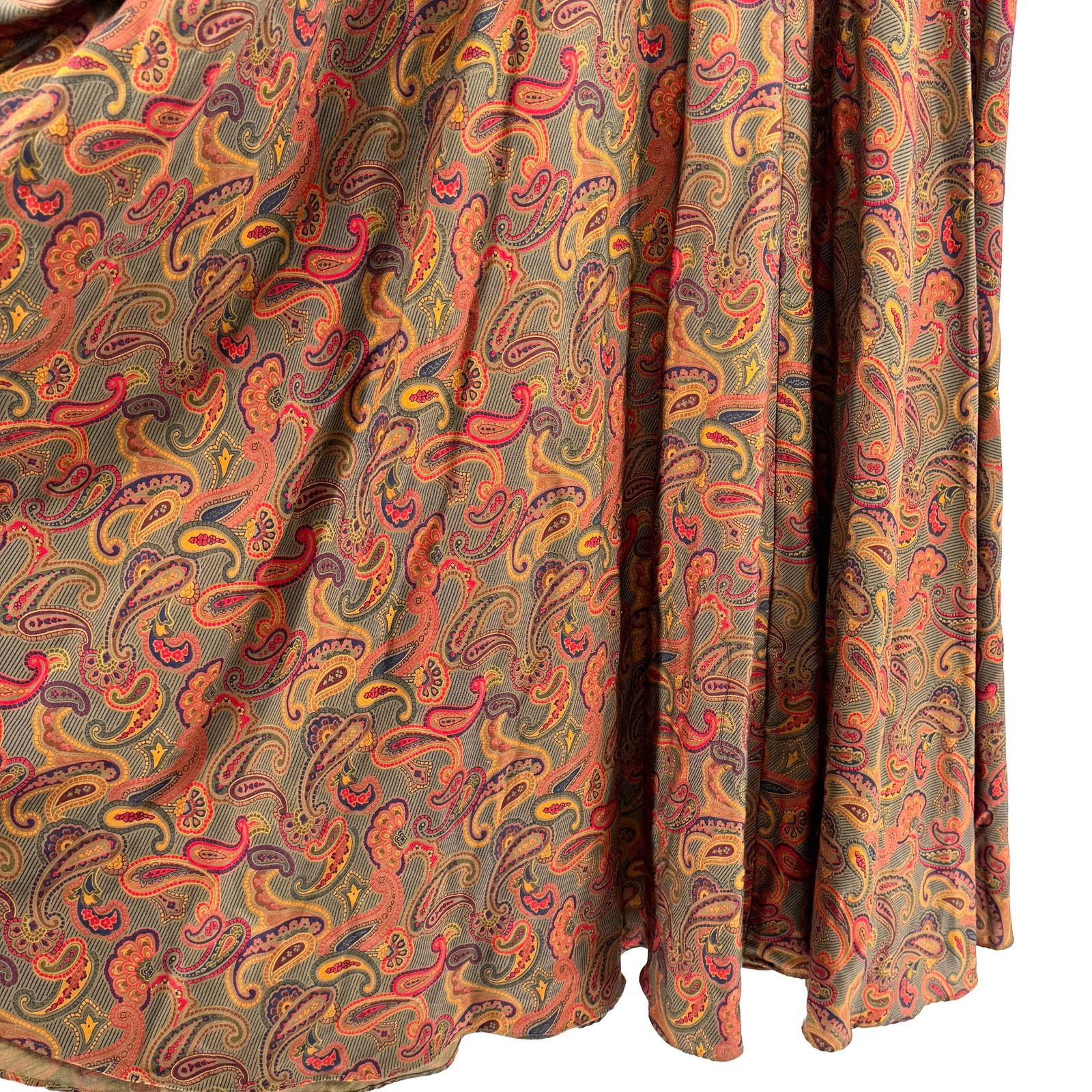 Jones New York Vintage 80s Olive Red Paisley 100% Rayon Circle Skirt Size 30" / US 8 / IT 44 - 6 Thumbnail