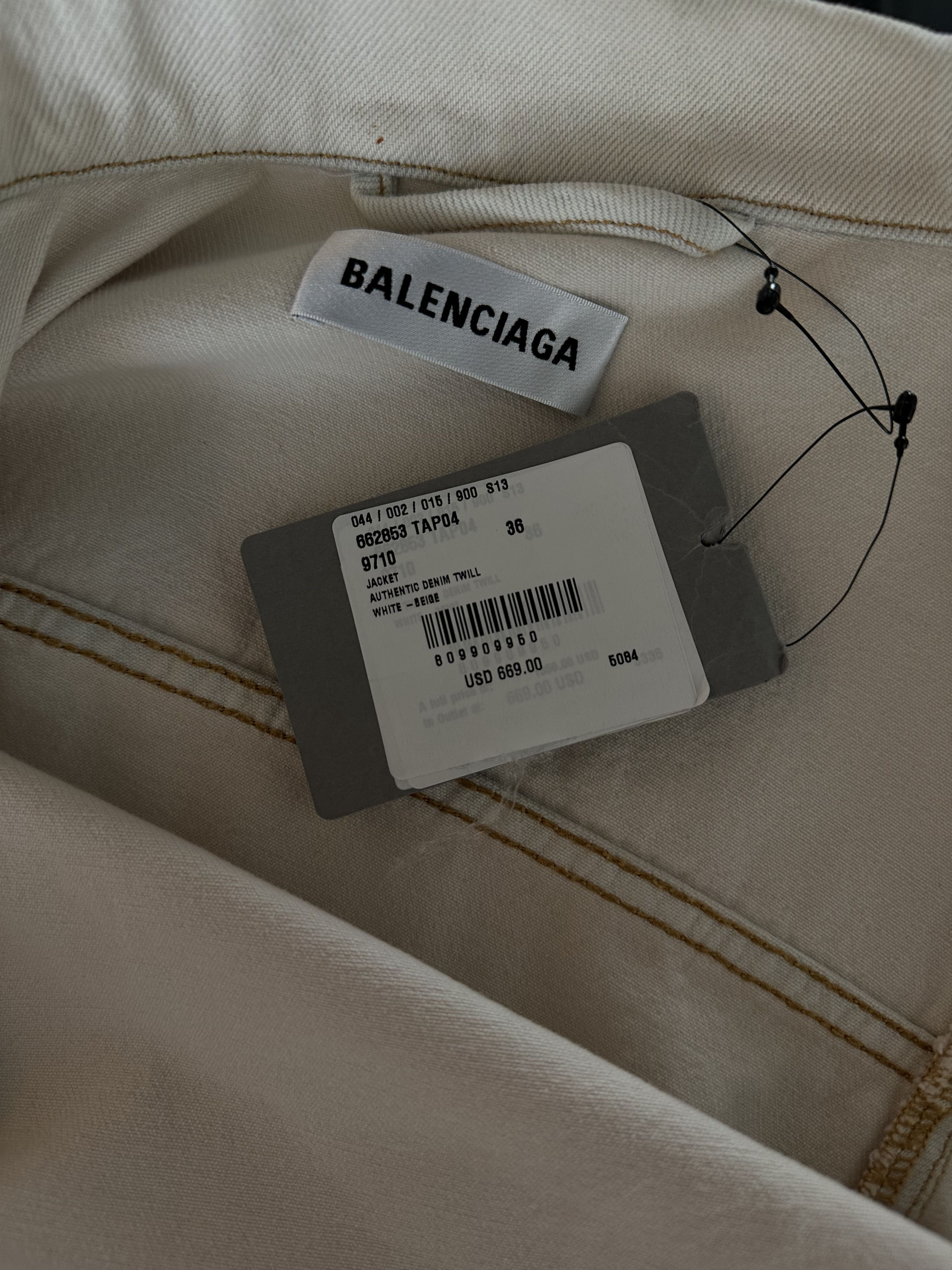 Balenciaga Balenciaga White & Beige Distressed Denim Jacket Size US XL / EU 56 / 4 - 3 Thumbnail