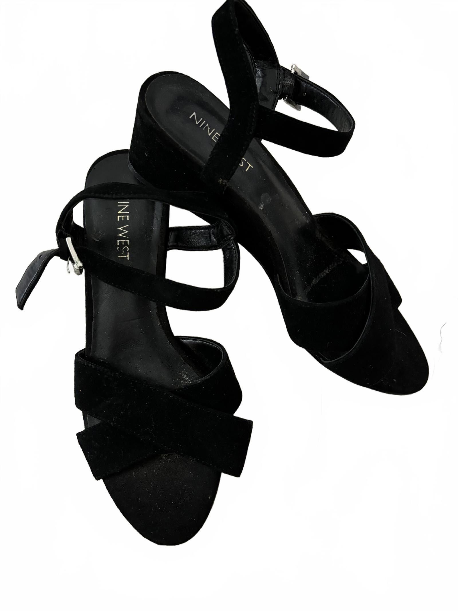 Nine West Worn ONCE! NINE WEST Black Suede Wedge Sandals Size US 5.5 / IT 35.5 - 1 Thumbnail