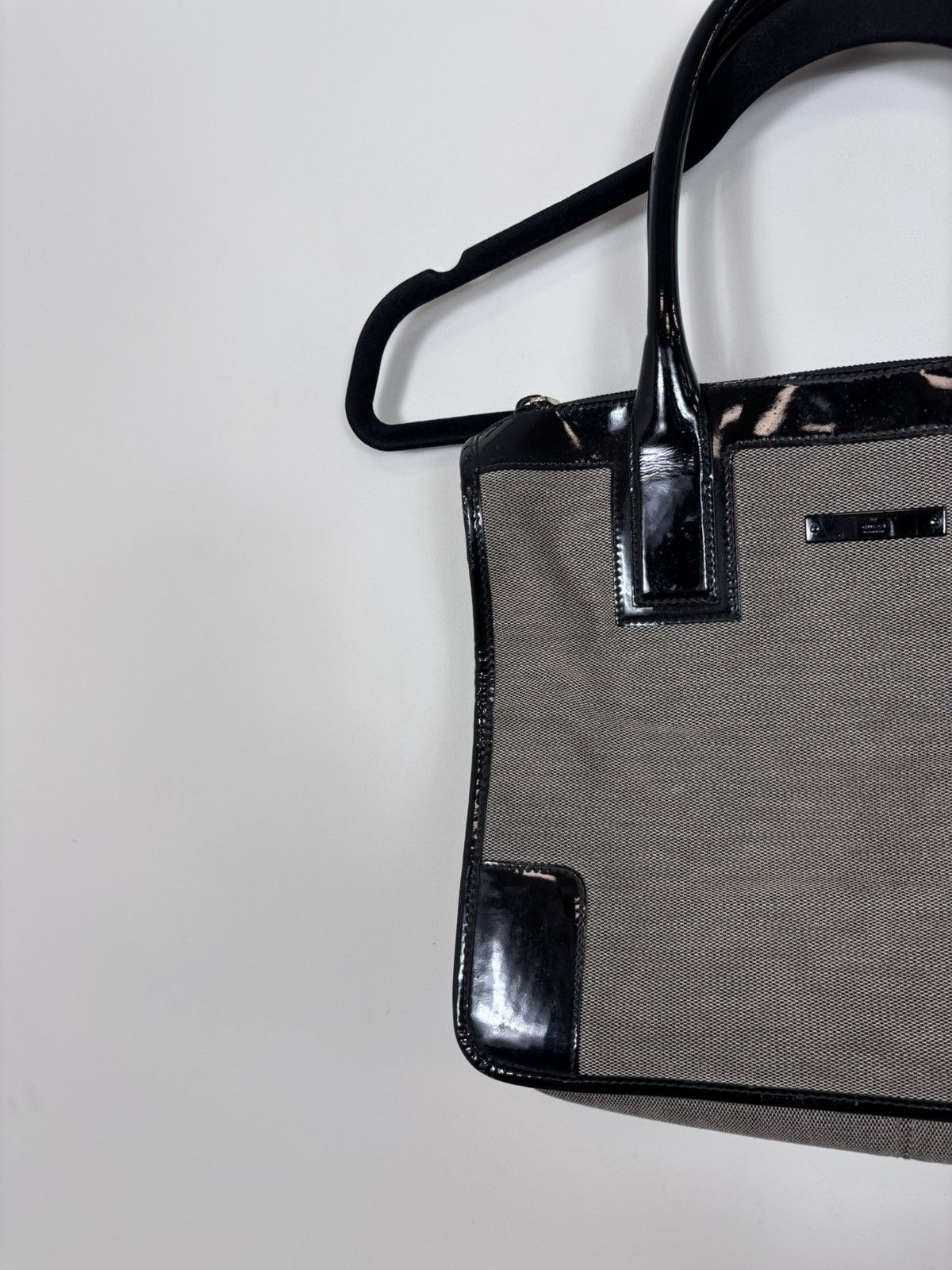 Gucci Gucci Canvas Patent Leather Gray Black Shoulder Handle Bag Size ONE SIZE - 2 Thumbnail
