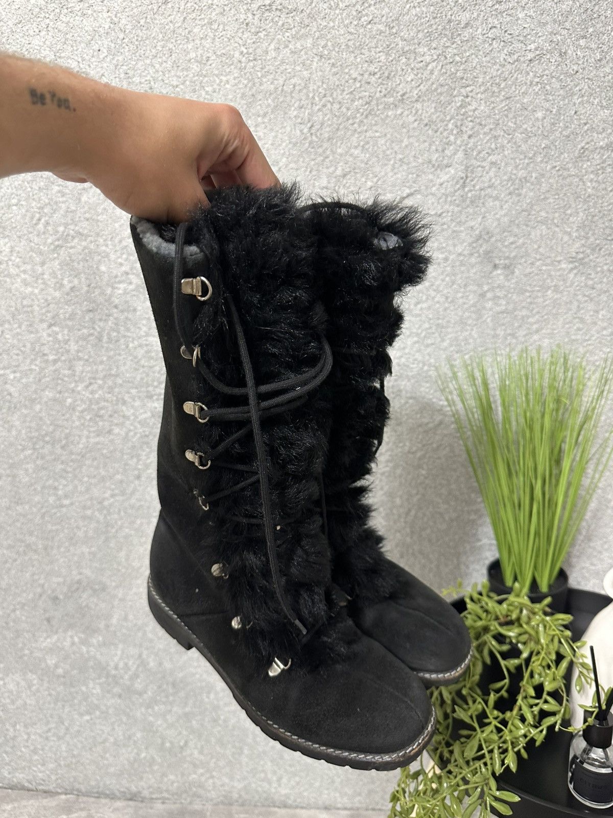 Other Y2K Kandahar Suede Fur Boots | Black Lace-Up Size US 7.5 / IT 37.5 - 6 Thumbnail