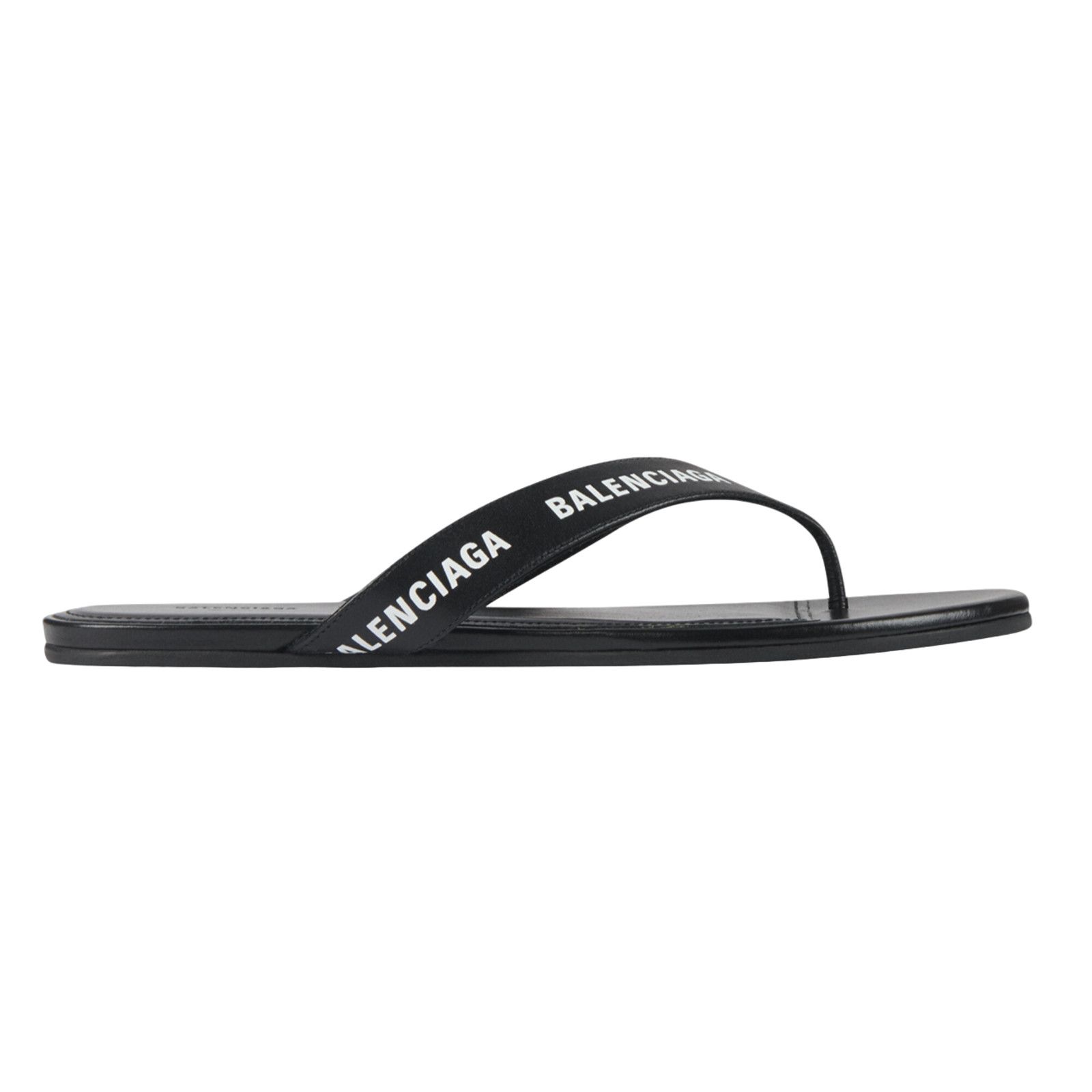 Balenciaga Balenciaga Black White Leather Logo Thong Slide Slip On Size US 6 / IT 36 - 1 Thumbnail