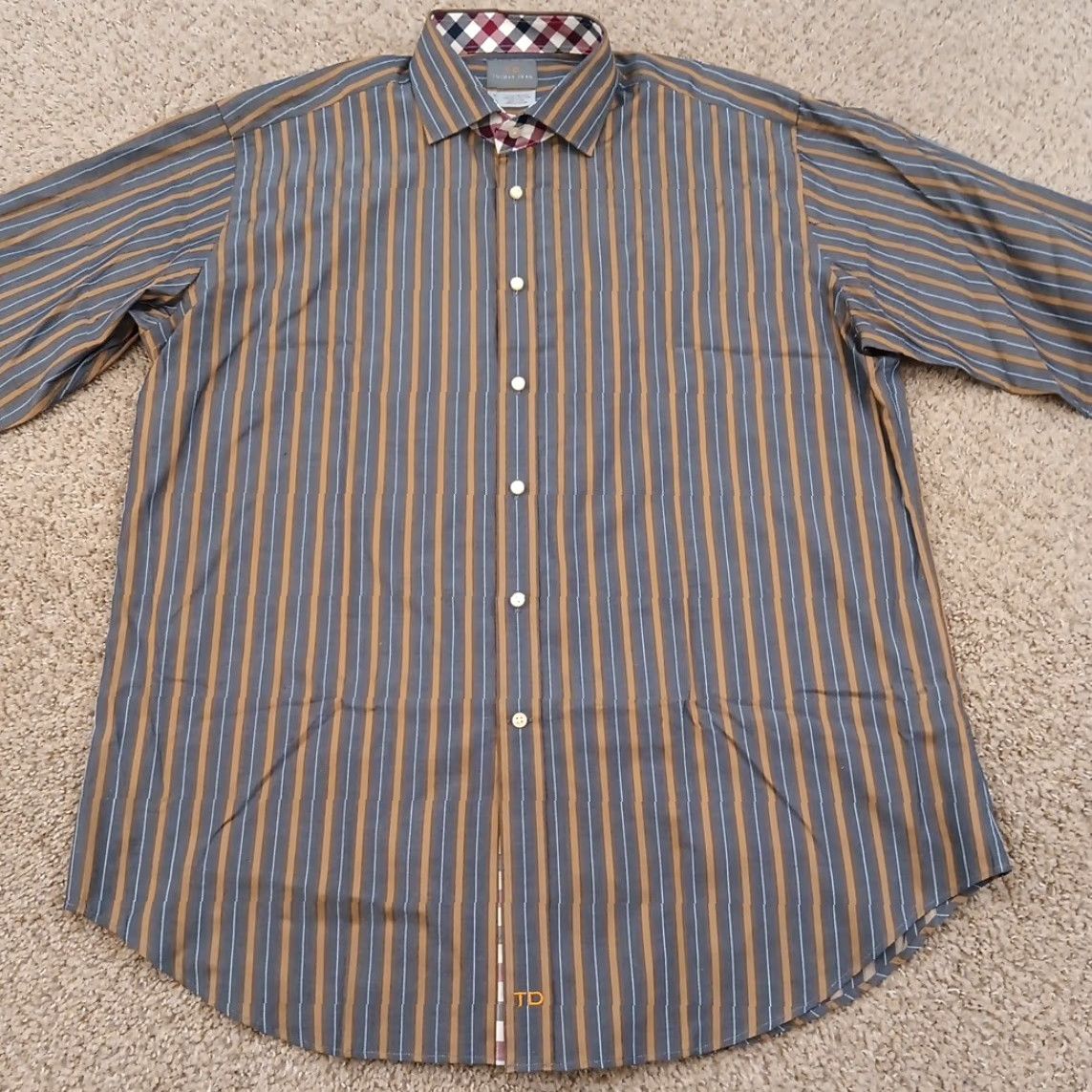 Vintage Thomas Dean Shirt Mens XL Gray Striped Long Sleeve Button Up Cotton Size US XL / EU 56 / 4 - 4 Thumbnail