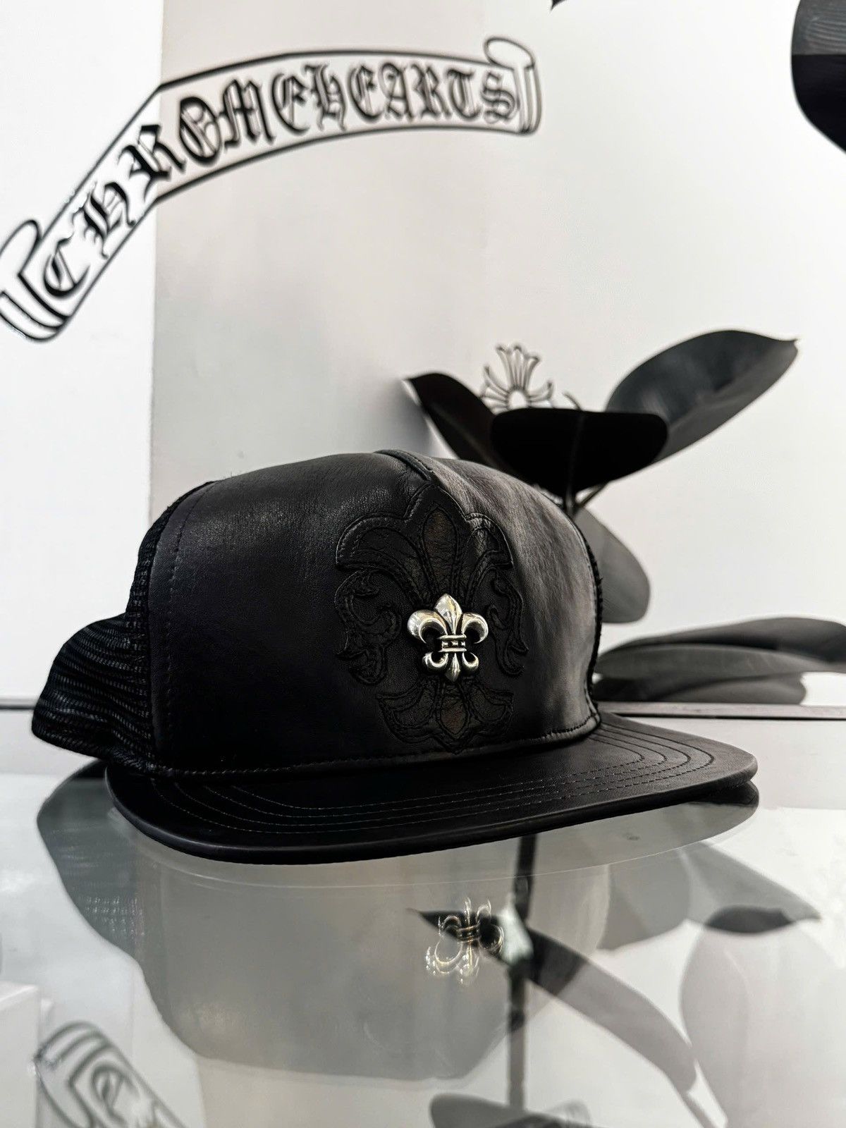 Chrome Hearts Chrome Hearts Fleur De Lis Leather Trucker Hat Size ONE SIZE - 1 Thumbnail