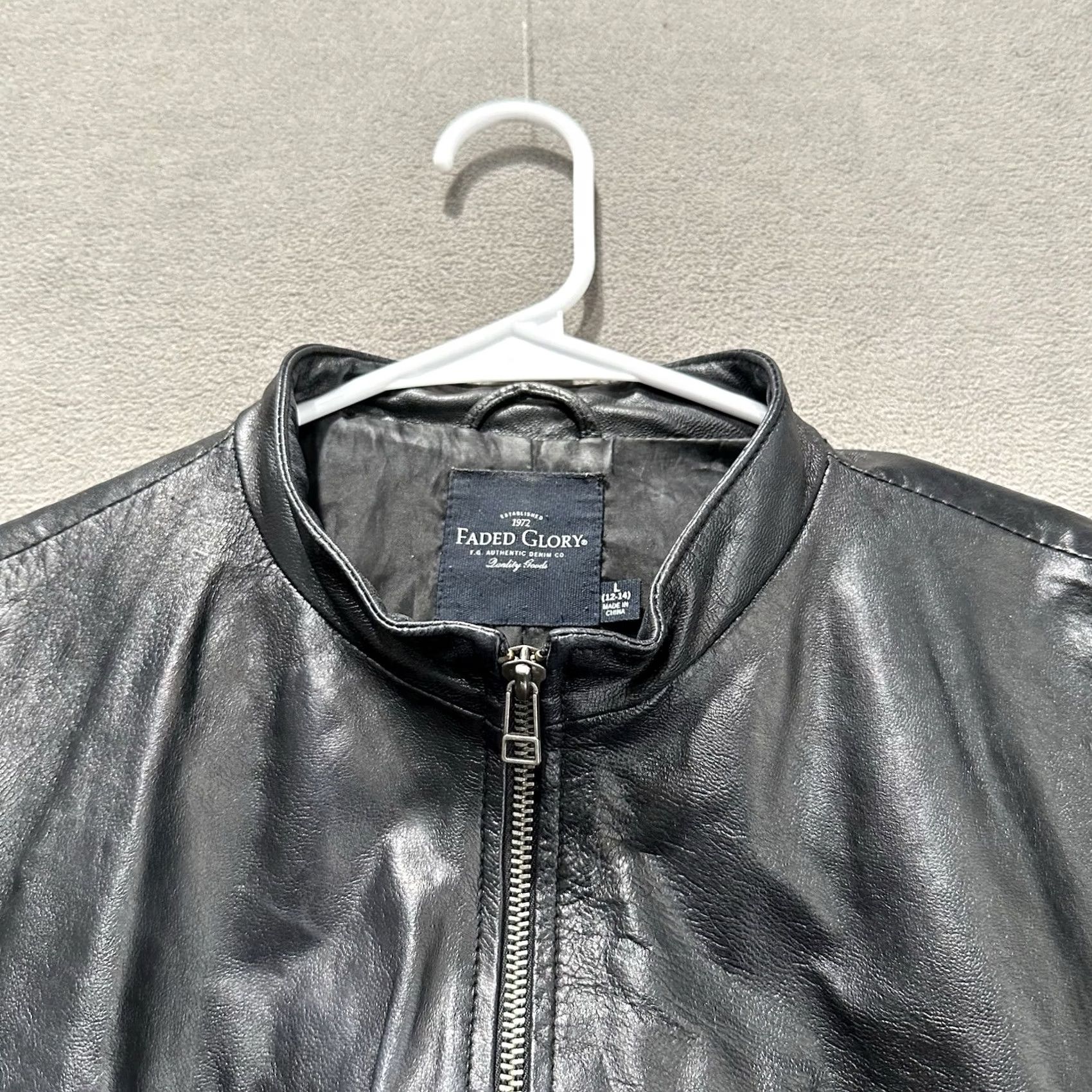 Faded Glory Faded Glory Leather Jacket Womens L Black Moto Mock neck Cafe Racer GUC Size L / US 10 / IT 46 - 5 Thumbnail