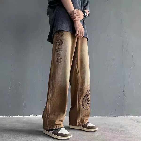 Japanese Brand Retro lettered loose straight ins high street trousers Size US 32 / EU 48 - 4 Thumbnail