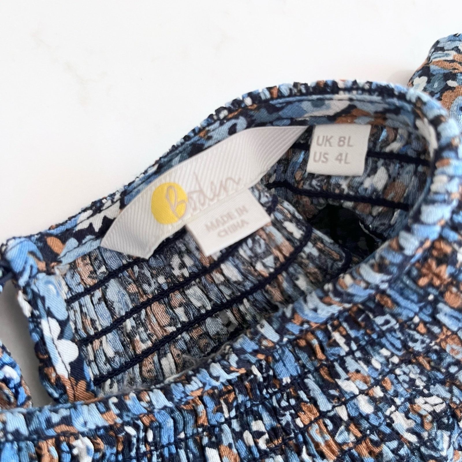Boden Boden Ditsy Floral Smocked Yoke Blue Mini Dress size 4L Size S / US 4 / IT 40 - 12 Thumbnail