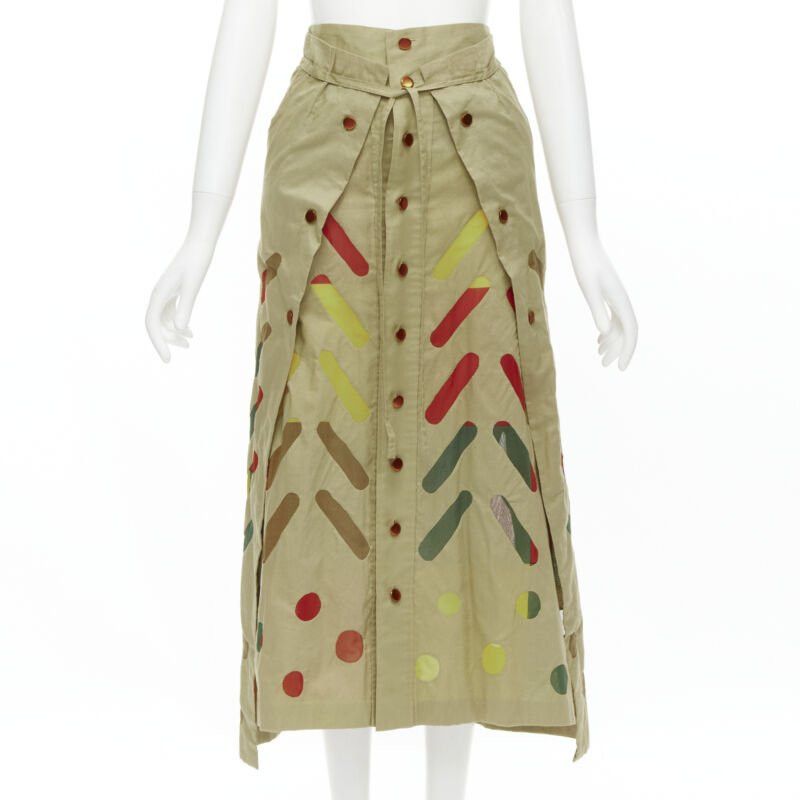 Issey Miyake ISSEY MIYAKE Vintage beige hand stitched colourful sheer panel skirt M Rare Size 28" / US 6 / IT 42 - 1 Thumbnail