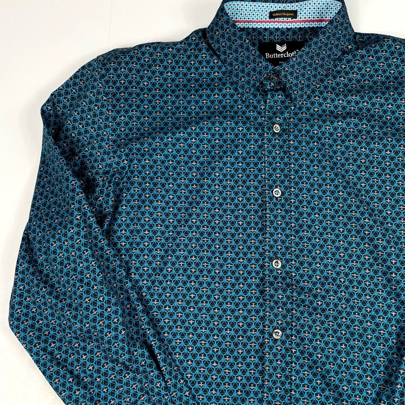 Vintage Buttercloth Shirt Mens XL Blue Extra Large Airplane Button Pilot Geometric Club Size US XL / EU 56 / 4 - 2 Thumbnail