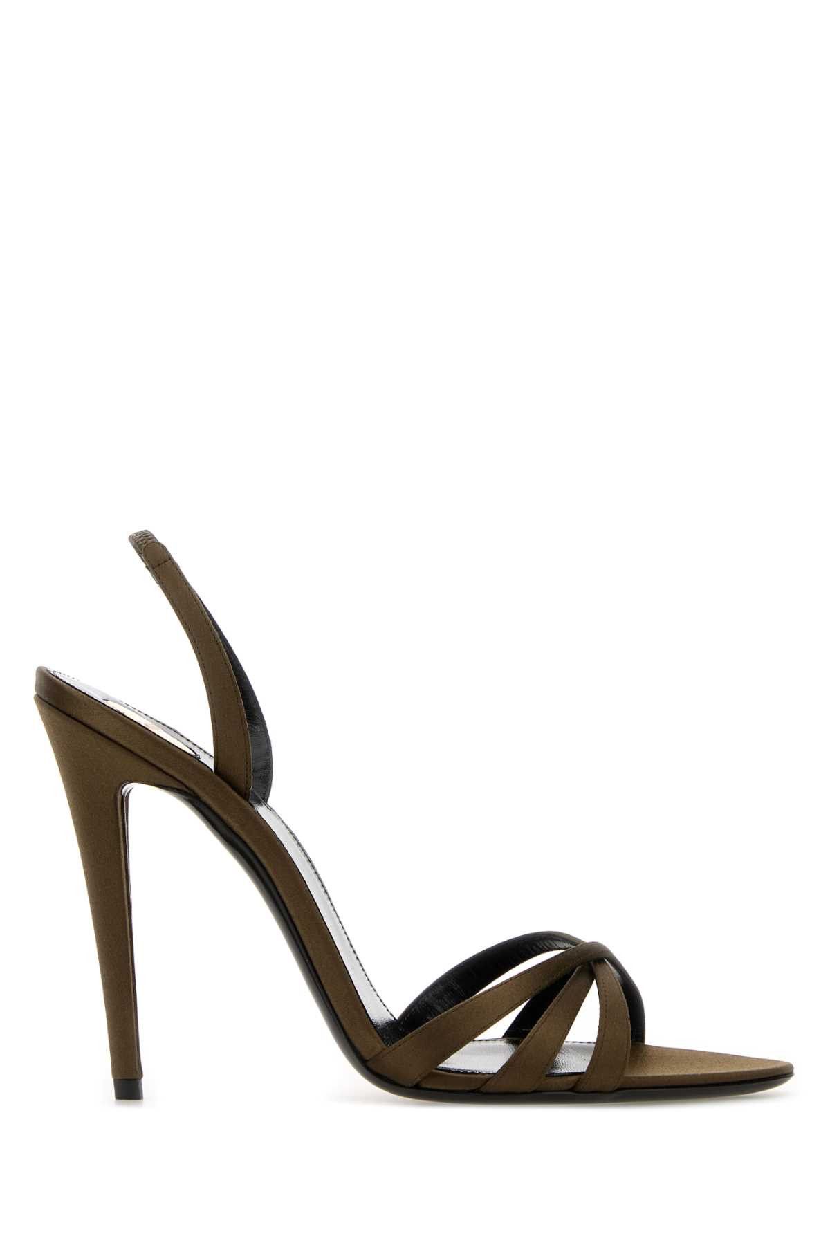 Saint Laurent Paris Army Green Satin Kate Sandals Size US 6 / IT 36 - 1 Thumbnail