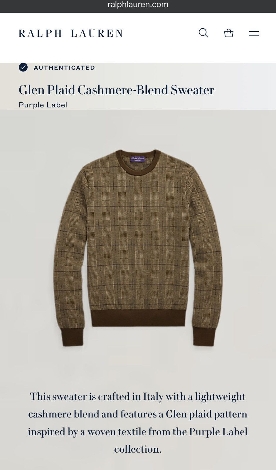 Ralph Lauren Purple Label Ralph Lauren Purple Label Glen Plaid Cashmere-blend Sweater Size US M / EU 48-50 / 2 - 11 Thumbnail