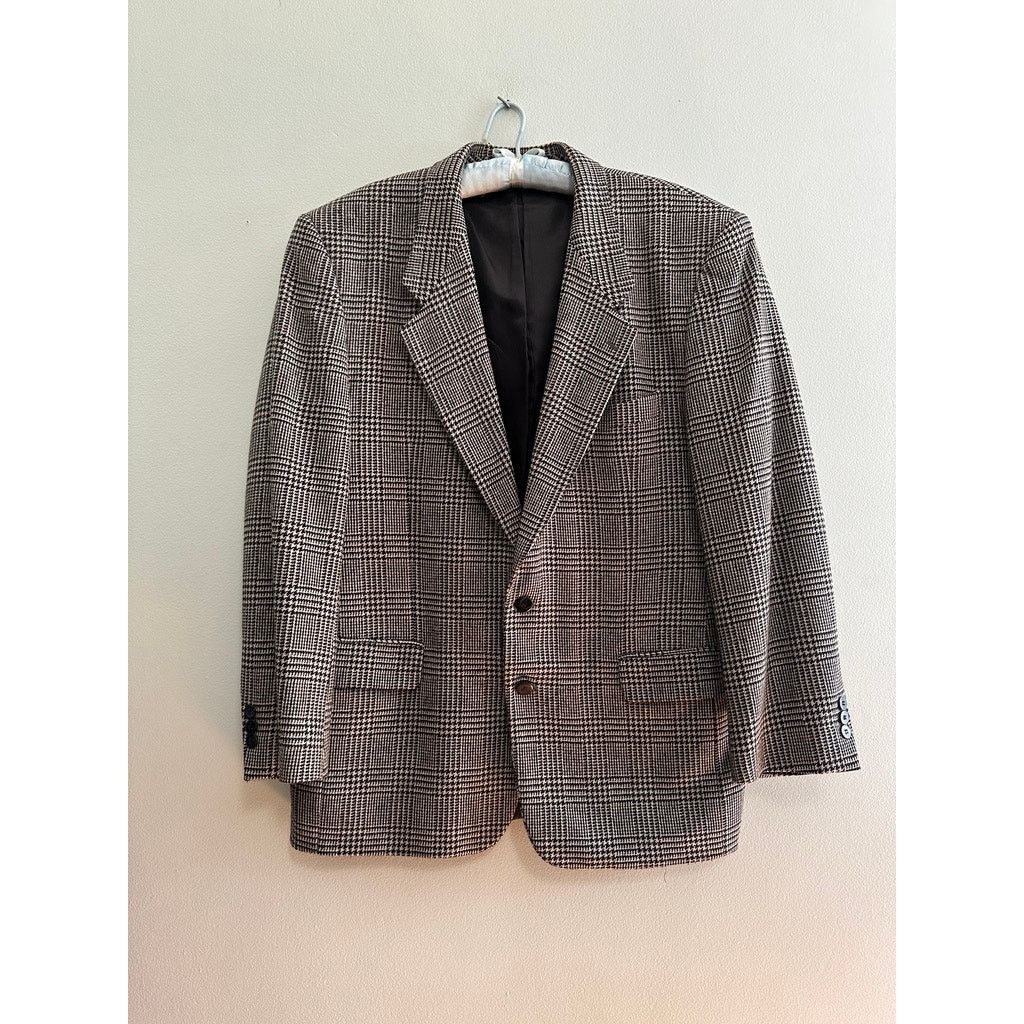 Vintage Vintage Corragio black glen check cashmere two button blazer Size 44R - 2 Thumbnail