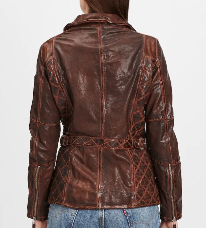 Gypsy Sheepskin Brown Leather Jacket Gipsy Distressed Size 6XL Size 4XL / US 24-26 - 2 Thumbnail