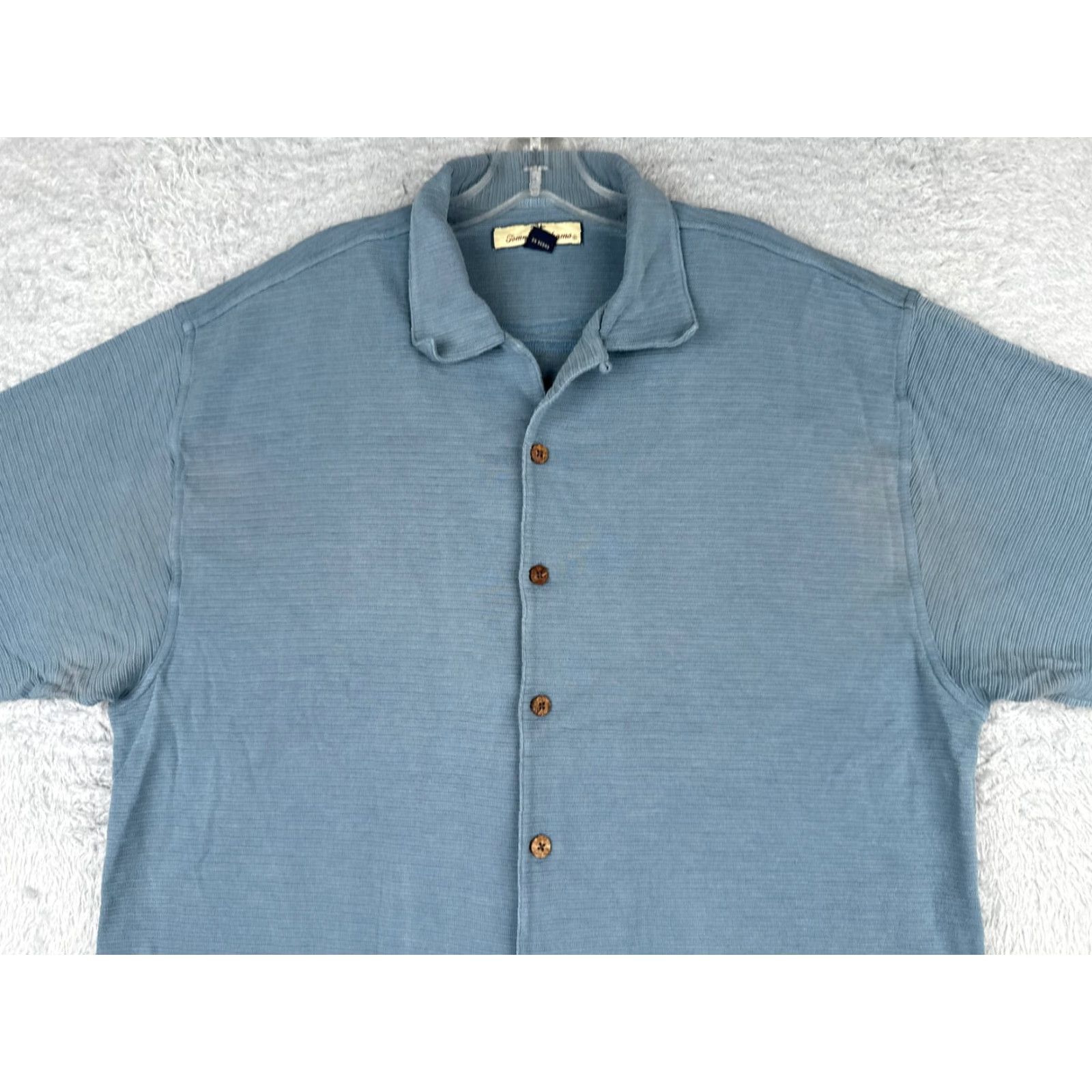Tommy Bahama Tommy Bahama Shirt Men's Large Blue Stripe Silk Blend Button-Up Wood Button Aloha Hawaiian Resort Vacation Mens Size US L / EU 52-54 / 3 - 4 Thumbnail
