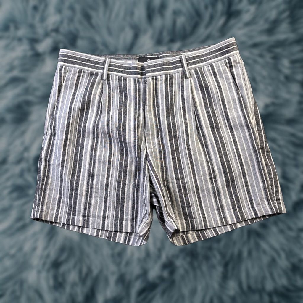 H&M H&M Shorts Mens 32 Gray Linen Blend Striped Preppy 5" Chino Pocket Drawstring Pockets Casual Summer Spring Beach 90s Mens Size US 32 / EU 48 - 1 Thumbnail