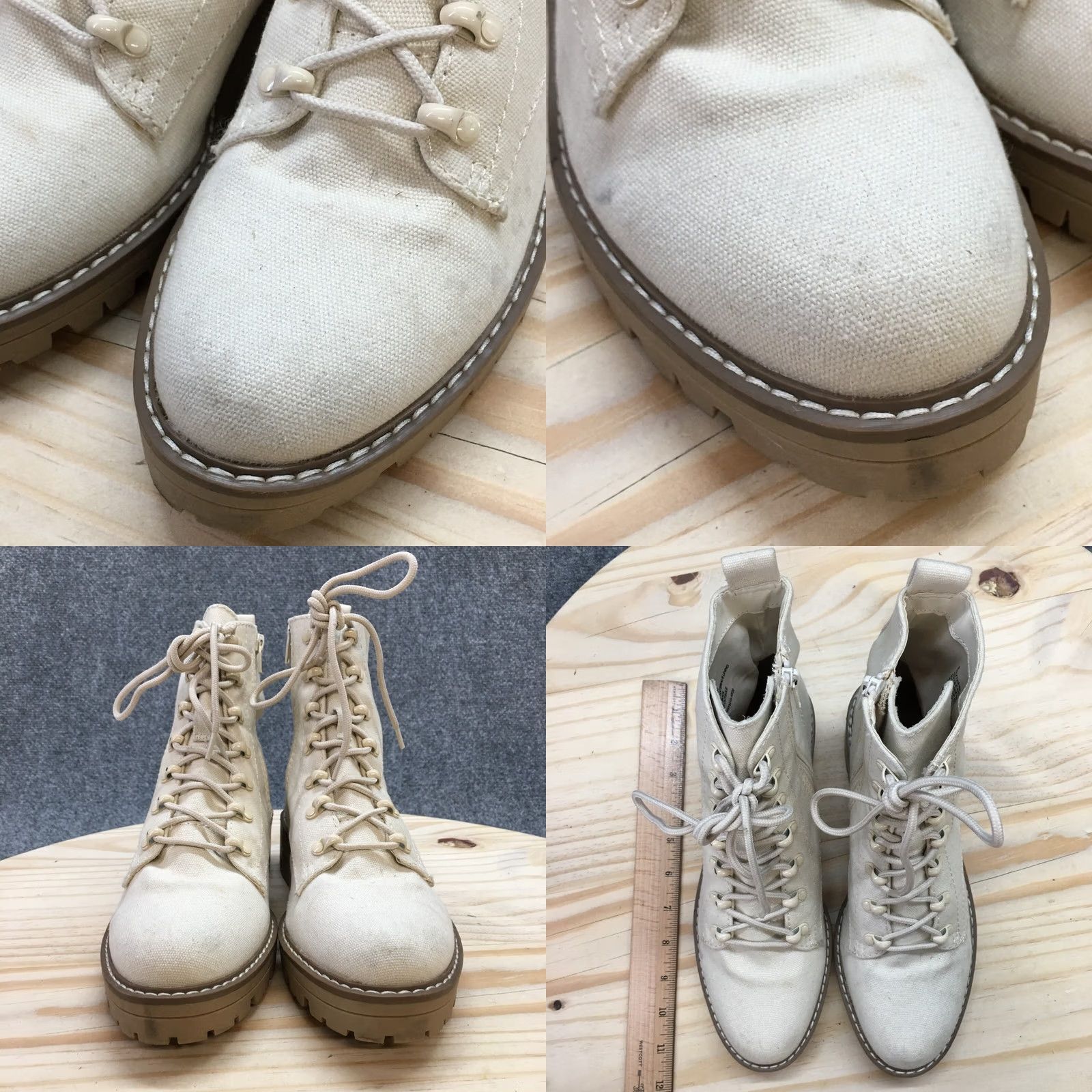Vintage Universal Thread Boots Womens 9 Parker Lace Up Zip Ankle Bootie Cream Fabric Bootie Size US 9 / IT 39 - 8 Thumbnail