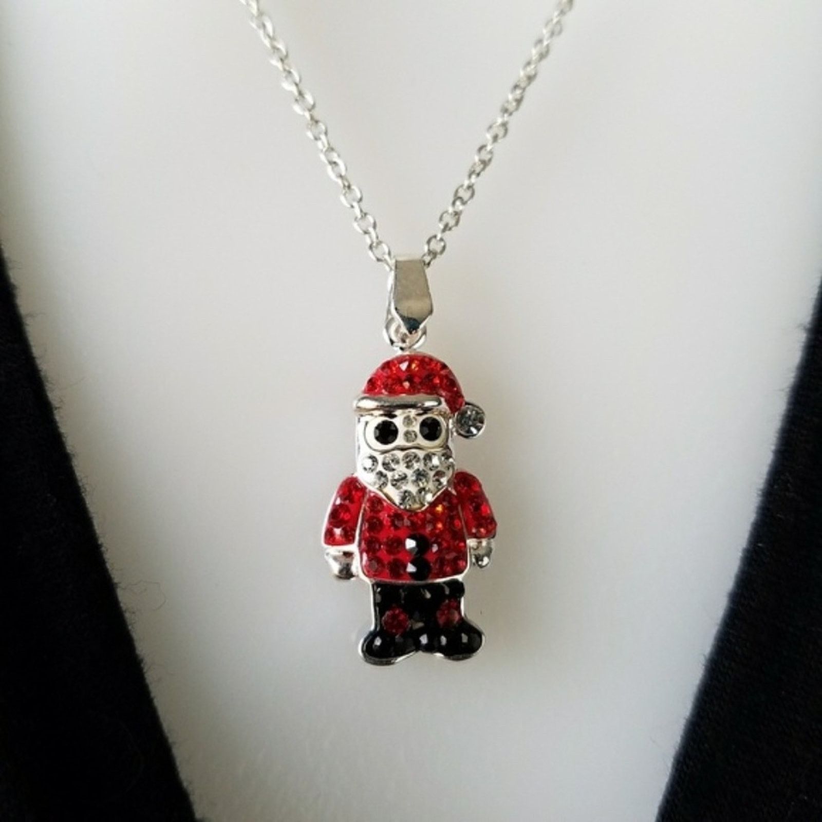 Other Stocking Stuffer White Gold Plated Crystal Santa Necklace Size ONE SIZE - 1 Thumbnail