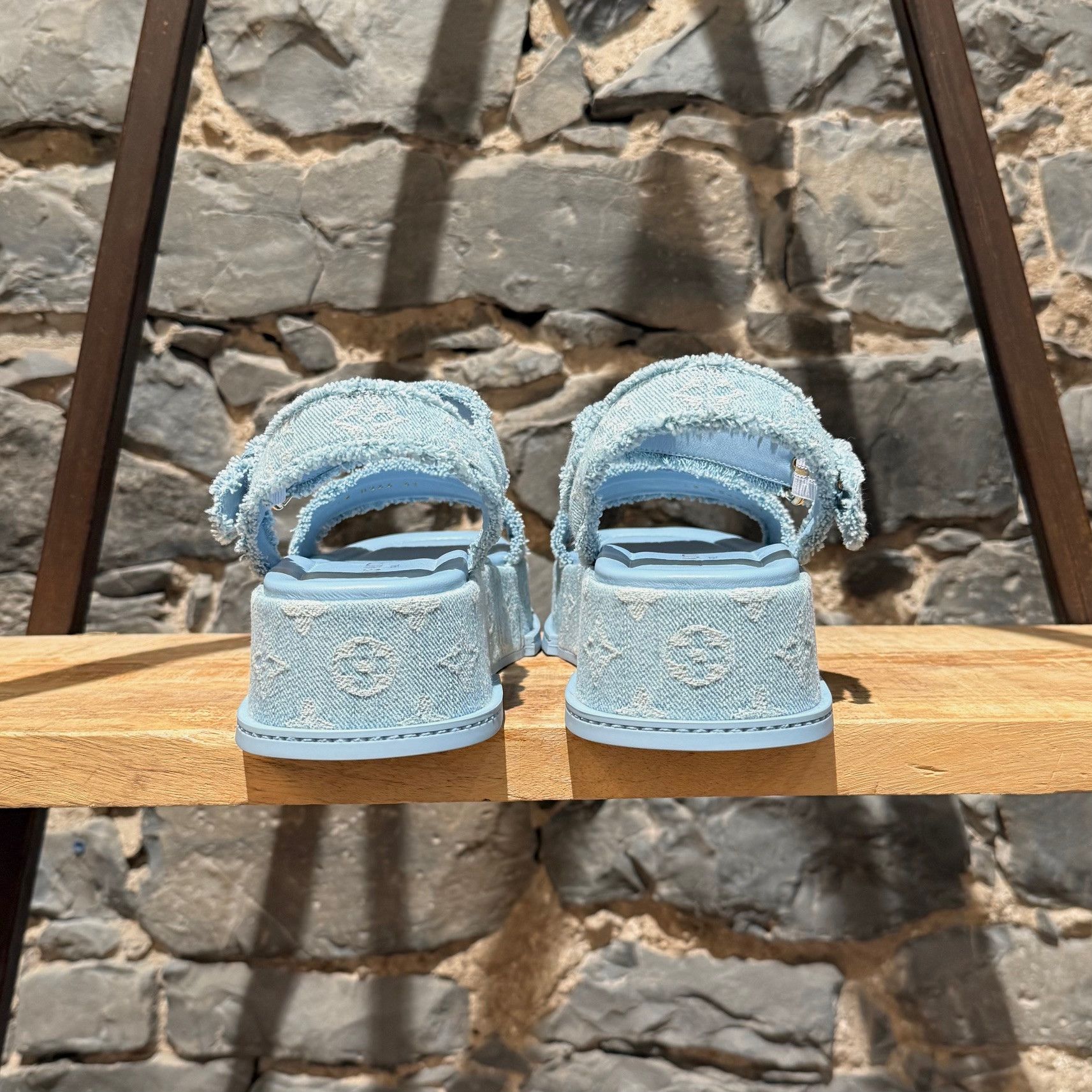 Louis Vuitton Louis Vuitton Blue Denim Monogram Maya Platform Sandals Size US 11 / IT 41 - 5 Thumbnail