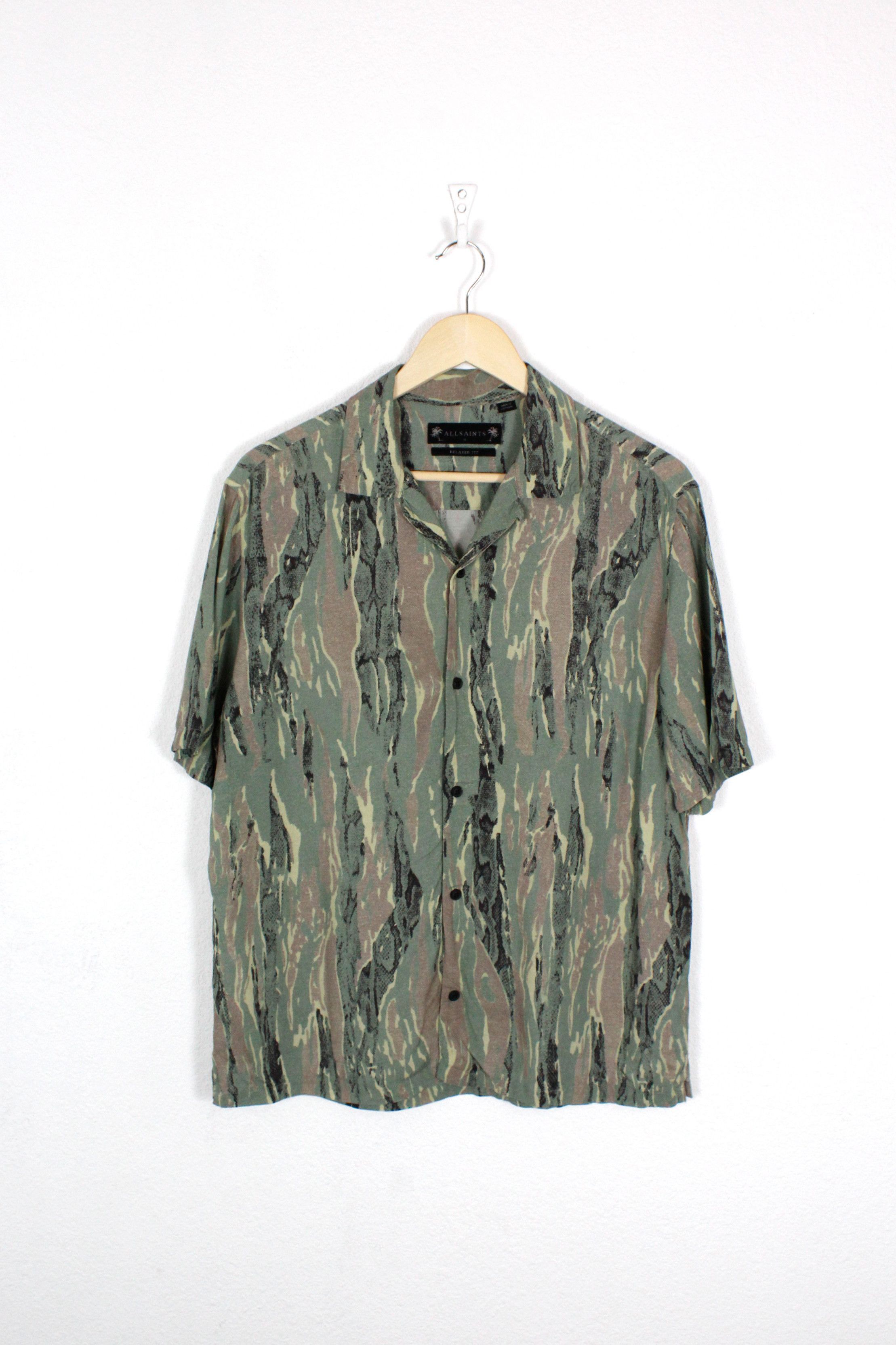 Allsaints Serpentes Snake Printed Open Collar Viscose Shirt