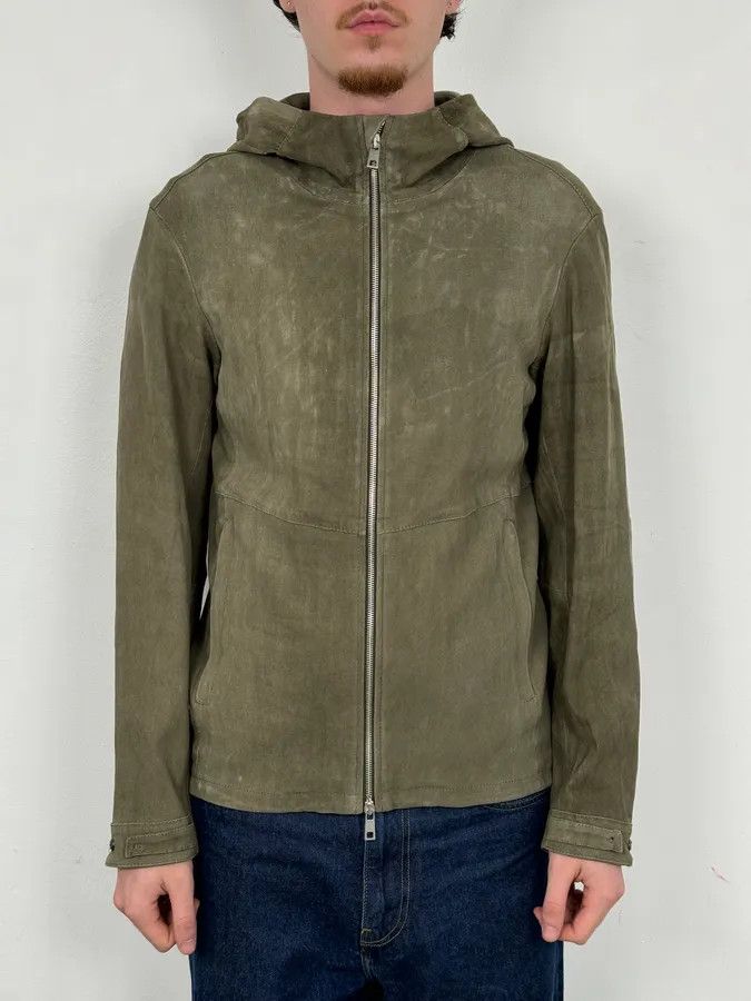Giorgio Brato Giorgio Brato Olive Avant-Garde Leather Zip Hooded Jacket Size US M / EU 48-50 / 2 - 2 Thumbnail
