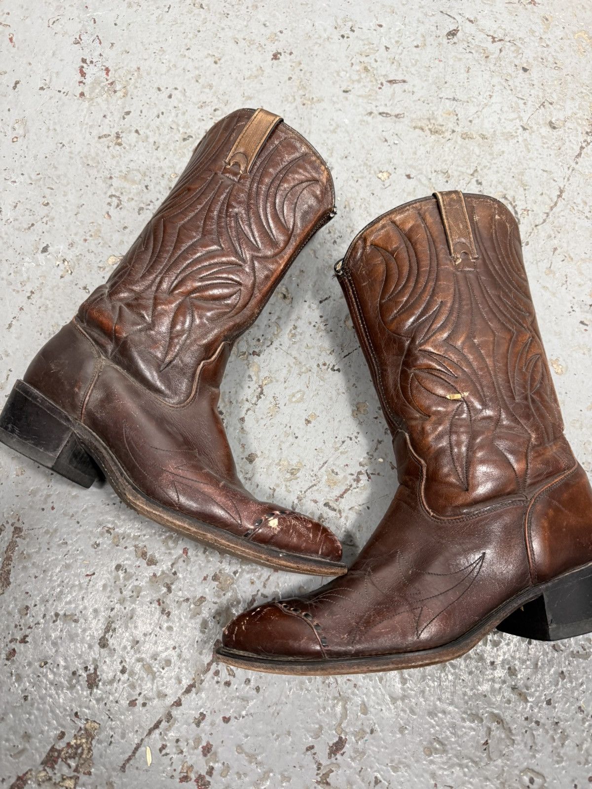 Other 70s Vintage Made in Usa Dark Brown Stock Show Cowboy Boots Size US 9.5 / EU 42-43 - 10 Thumbnail