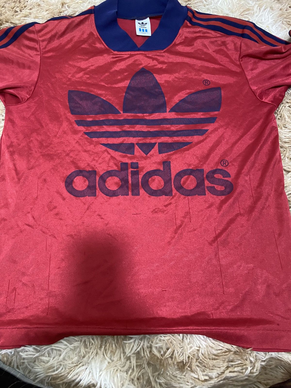 Adidas Vintage Adidas Big Trefoil Jersey Red – Made in Japan Size US L / EU 52-54 / 3 - 1 Thumbnail