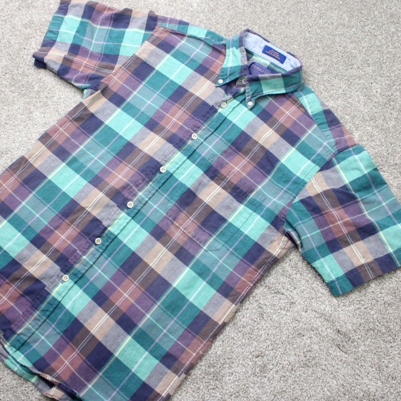 Pendleton Pendleton Shirt Men Medium Green/Blue Plaid 100% Cotton Short Sleeve Button Down Size US M / EU 48-50 / 2 - 4 Thumbnail